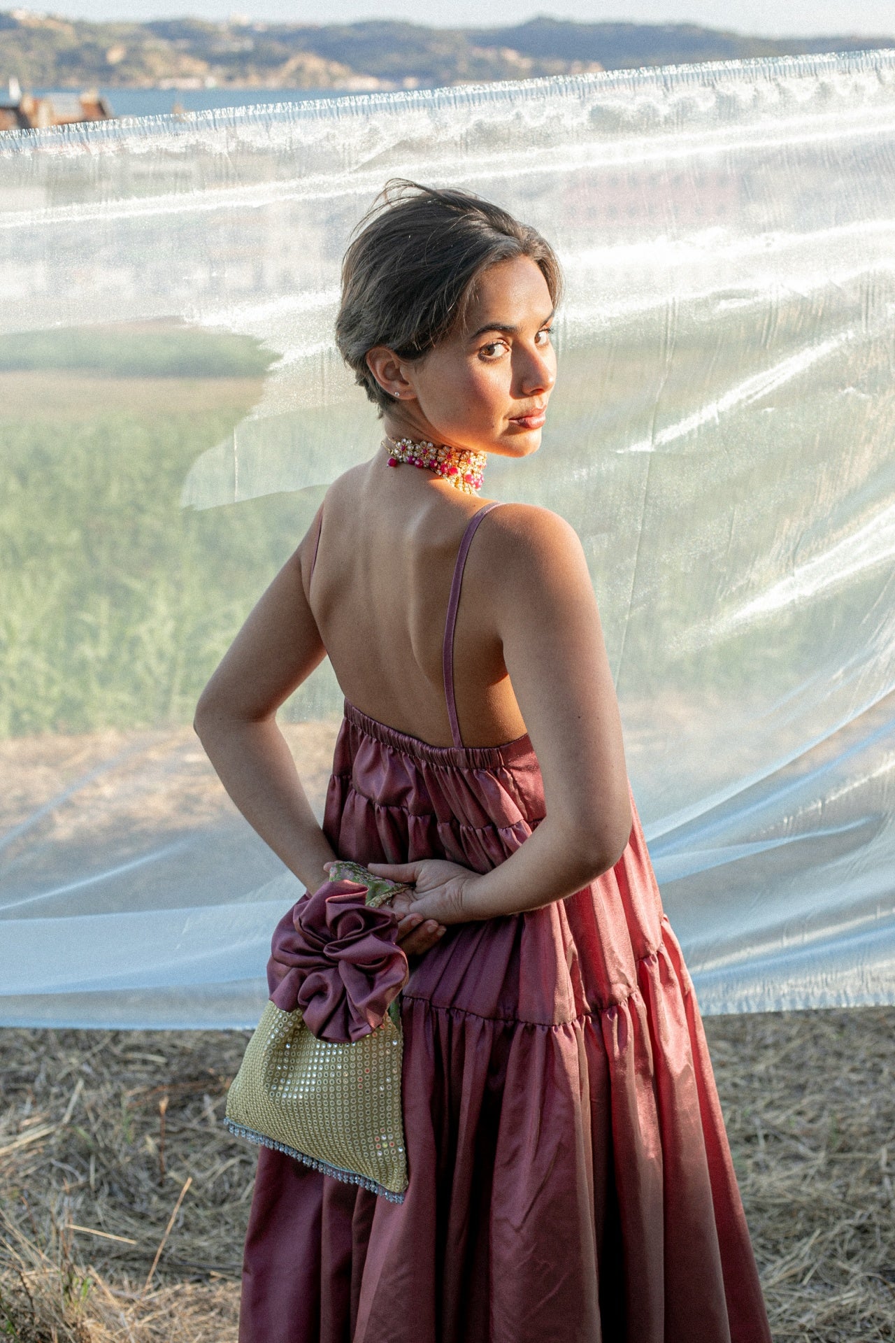 Vestido Rebuçado Rosa Velho com Acessório