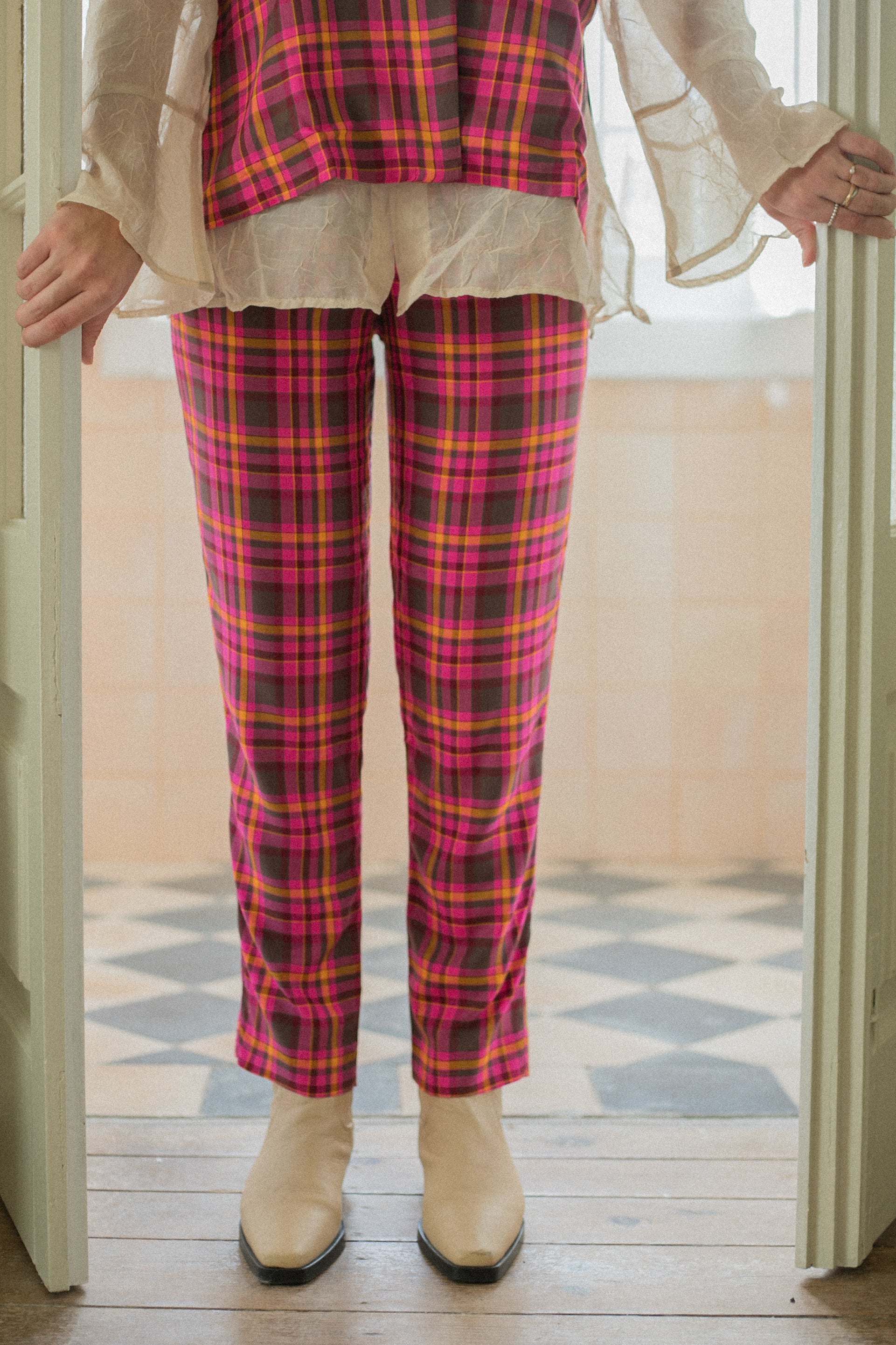 Calças Cigarrette Xadrez