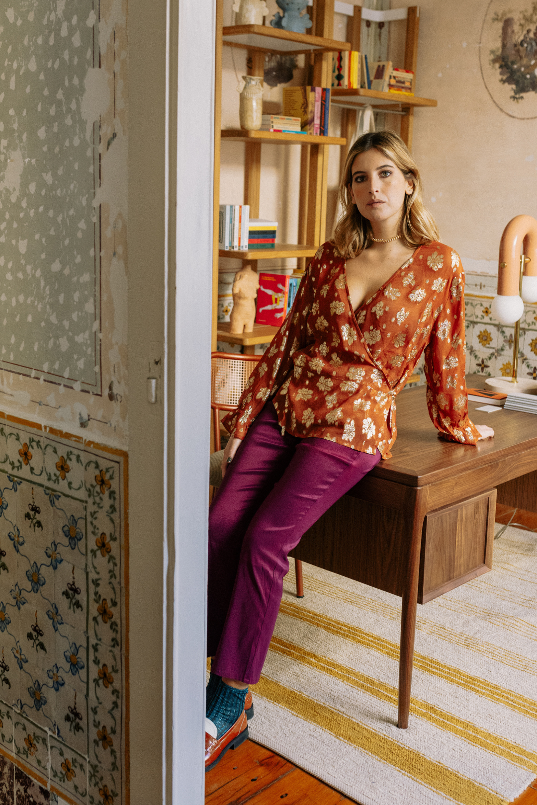 Top Peplum Terracota Flores