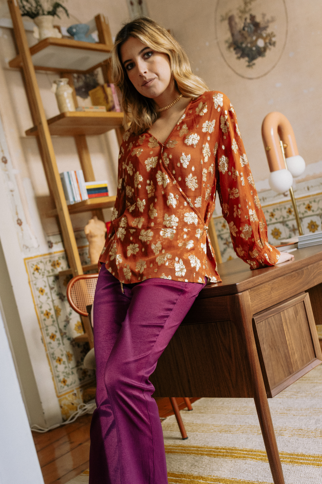 Top Peplum Terracota Flores