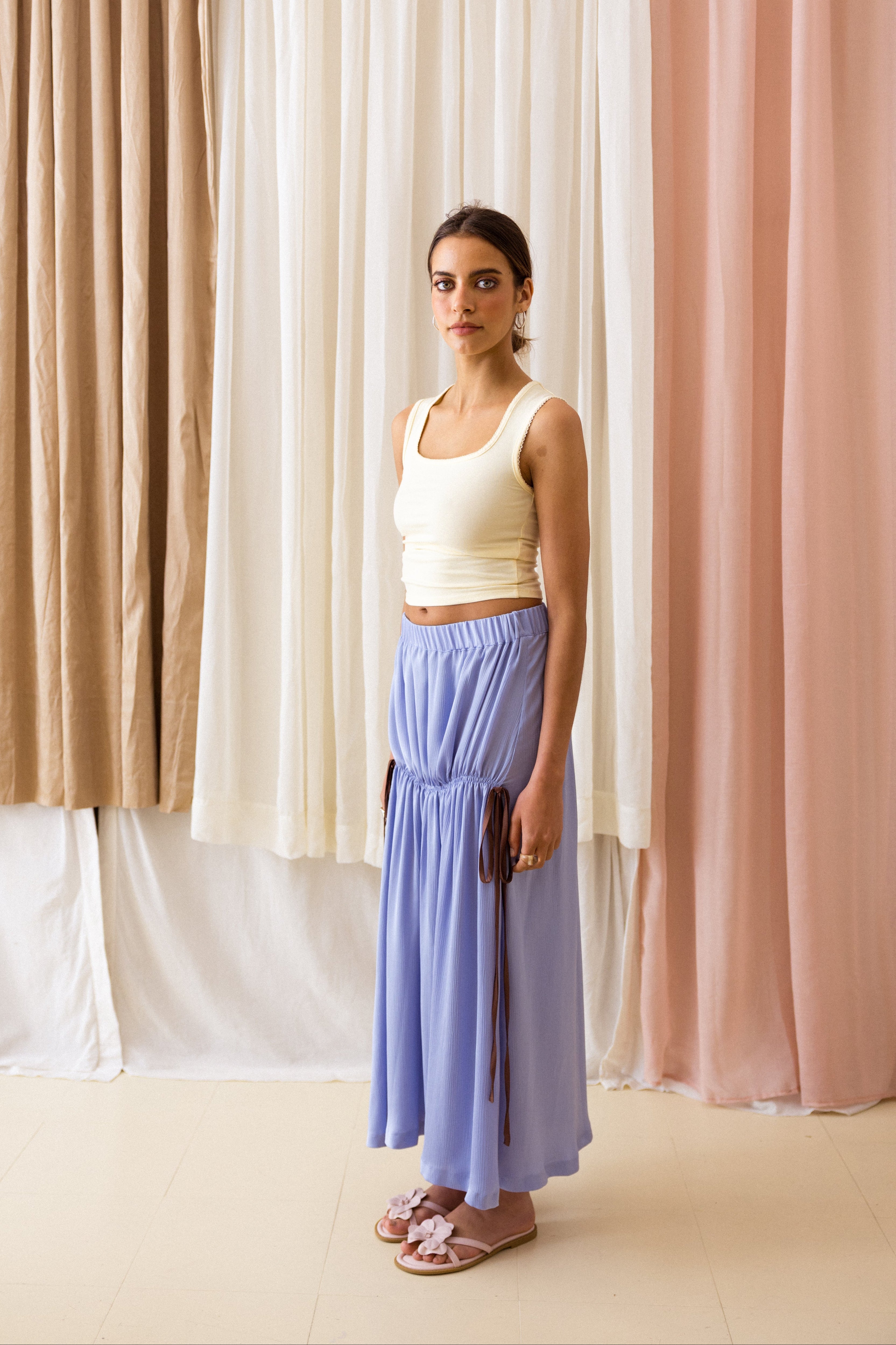 Saia Evasé Franzida Azul