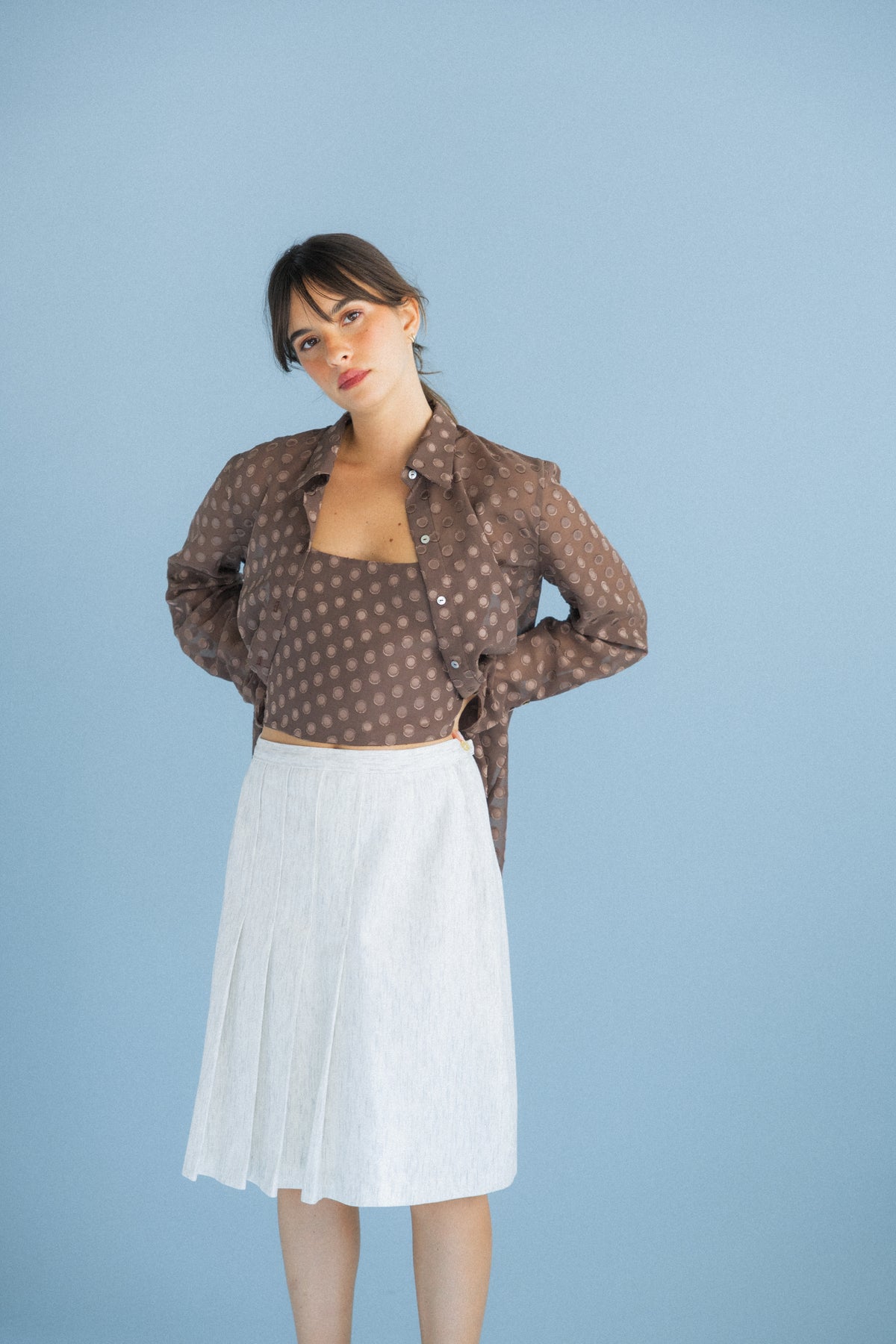 Camisa com Top Polka Dots Castanho
