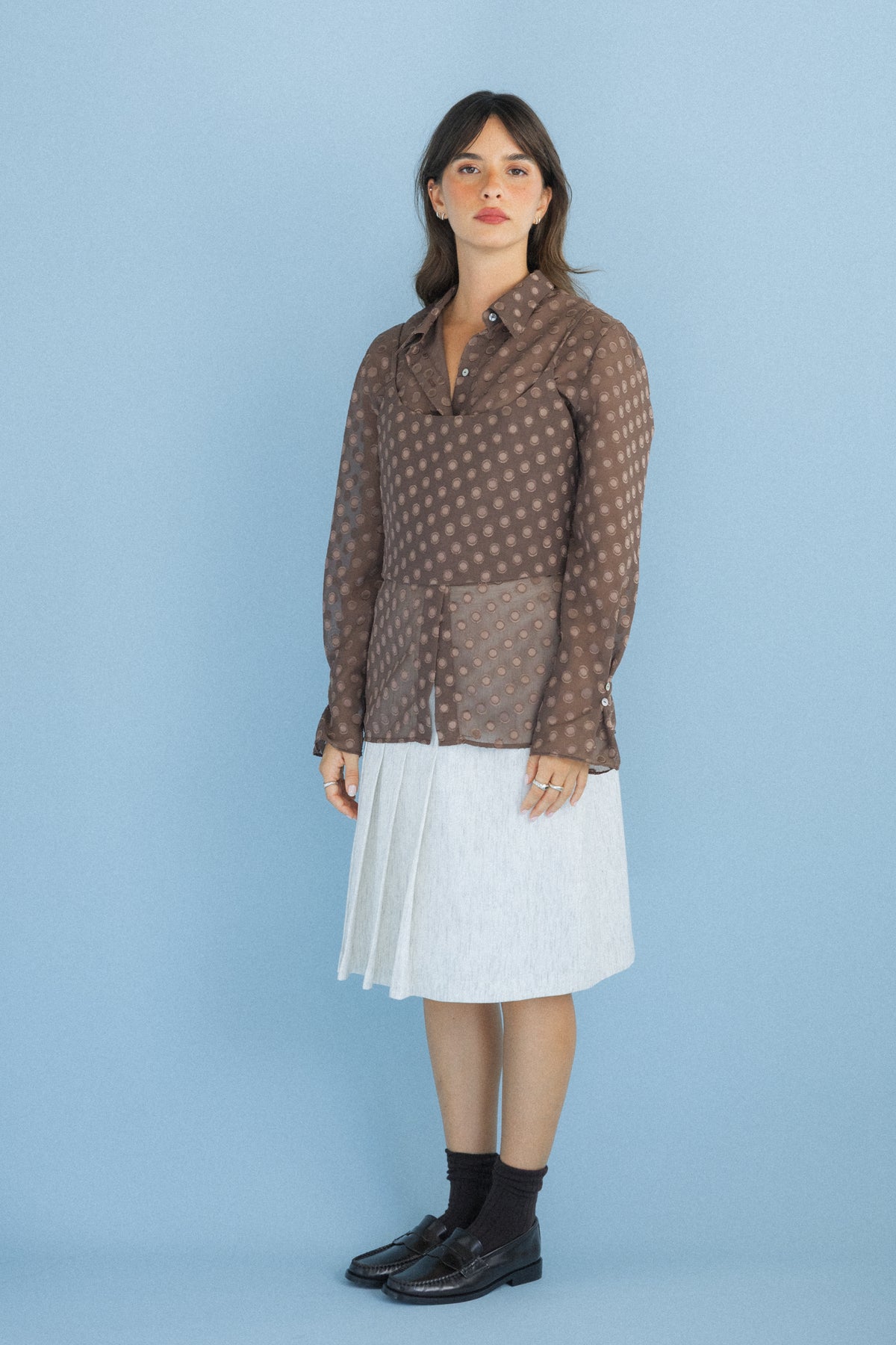 Camisa com Top Polka Dots Castanho