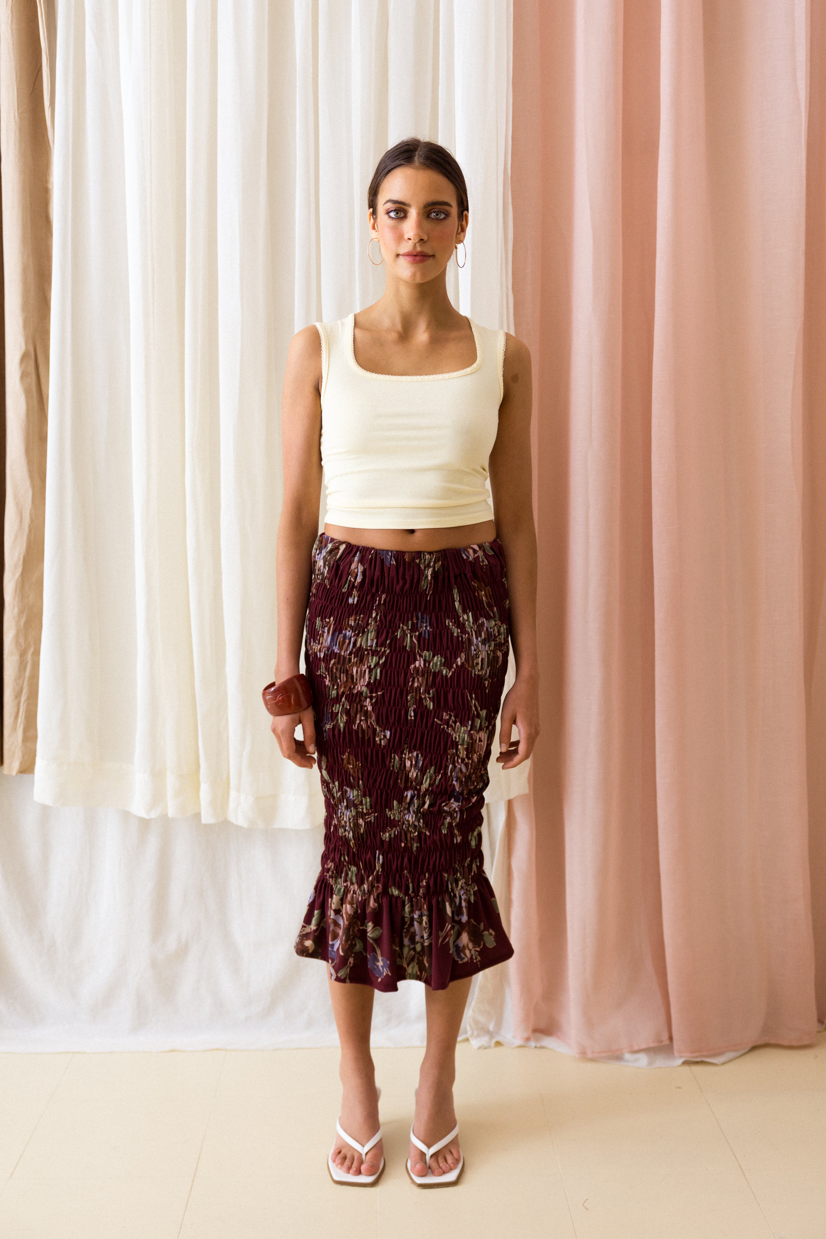 Saia Midi Franzidos Floral