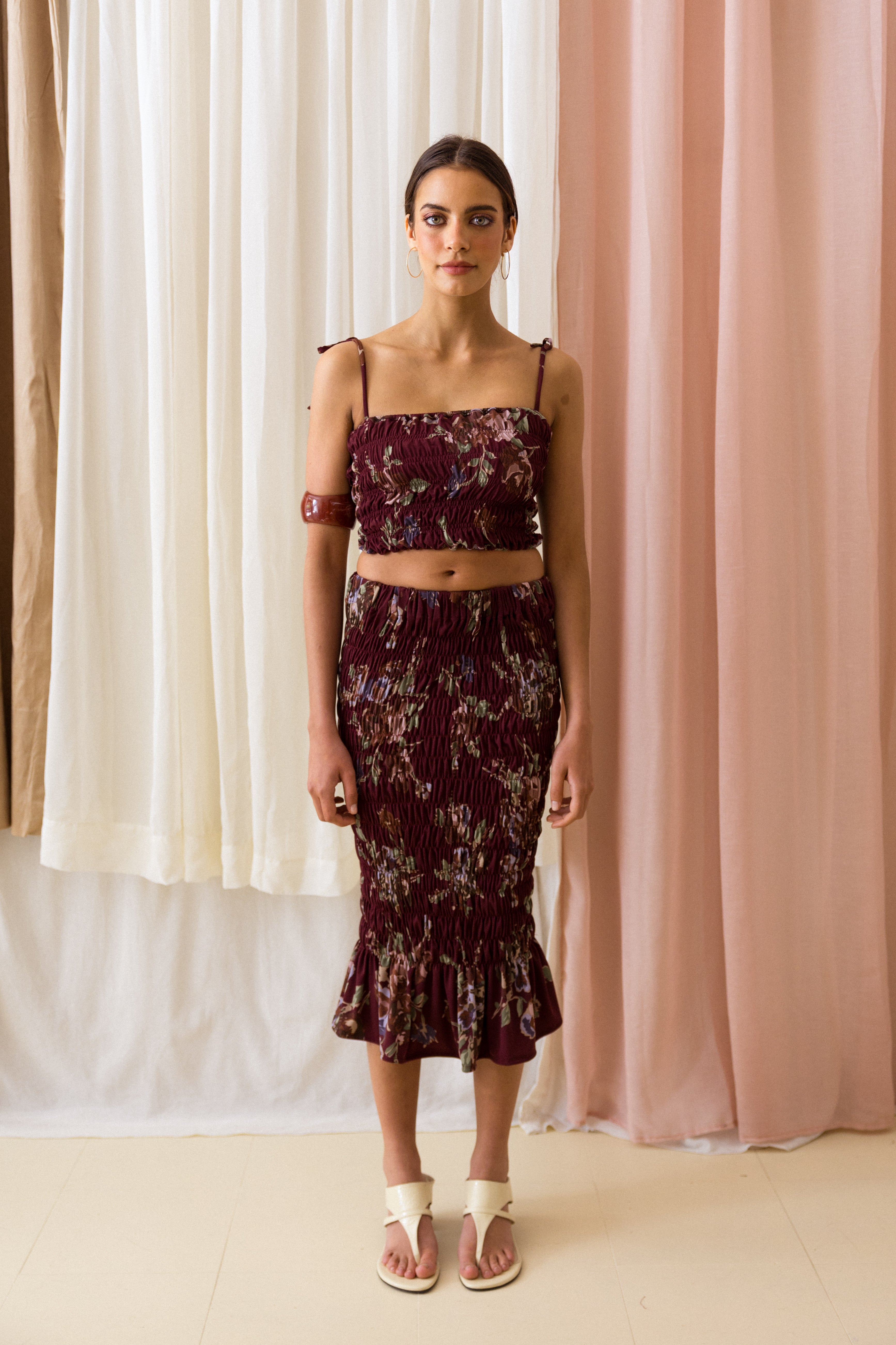 Top de Alças Franzidos Floral