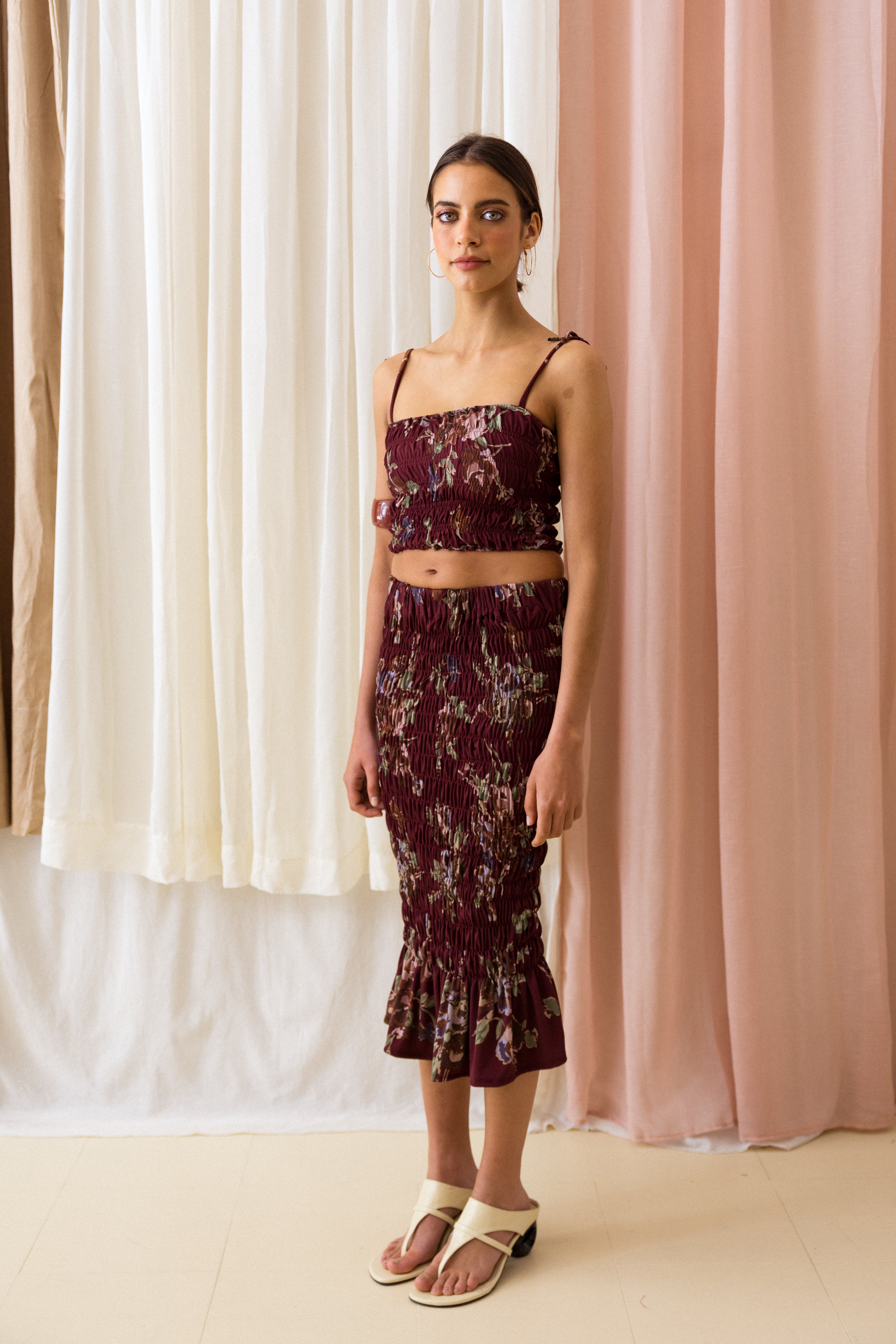 Top de Alças Franzidos Floral