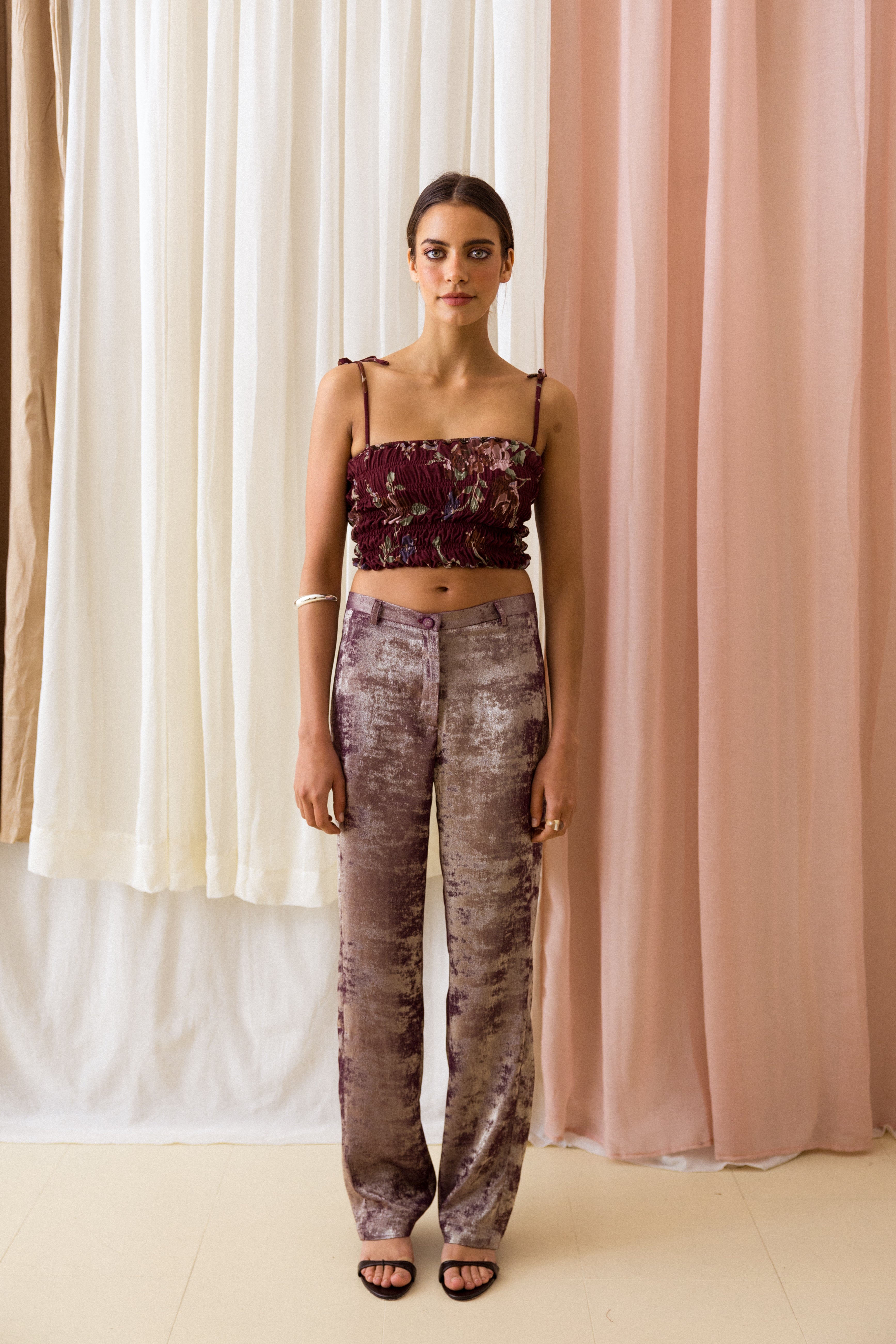 Top de Alças Franzidos Floral