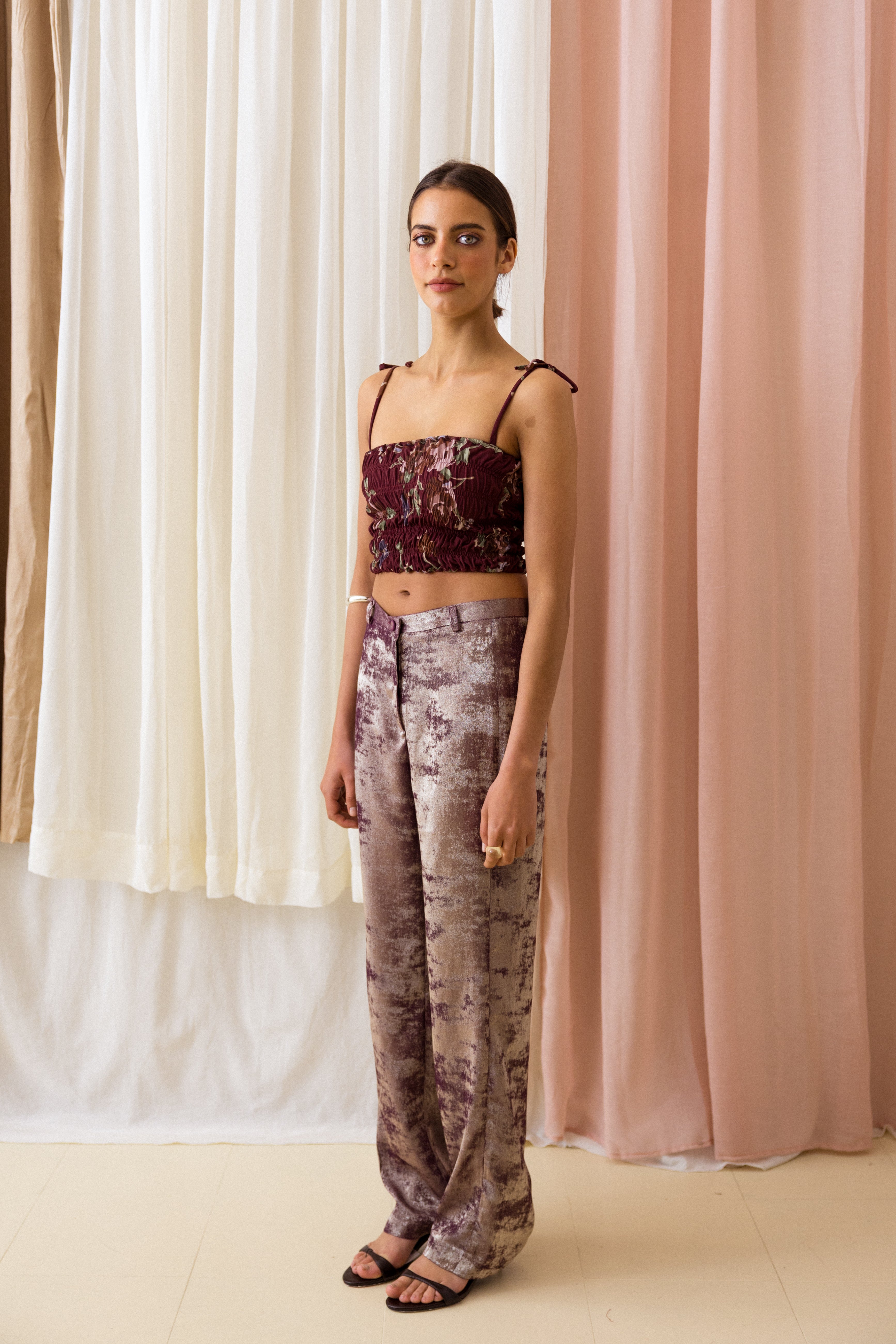 Top de Alças Franzidos Floral
