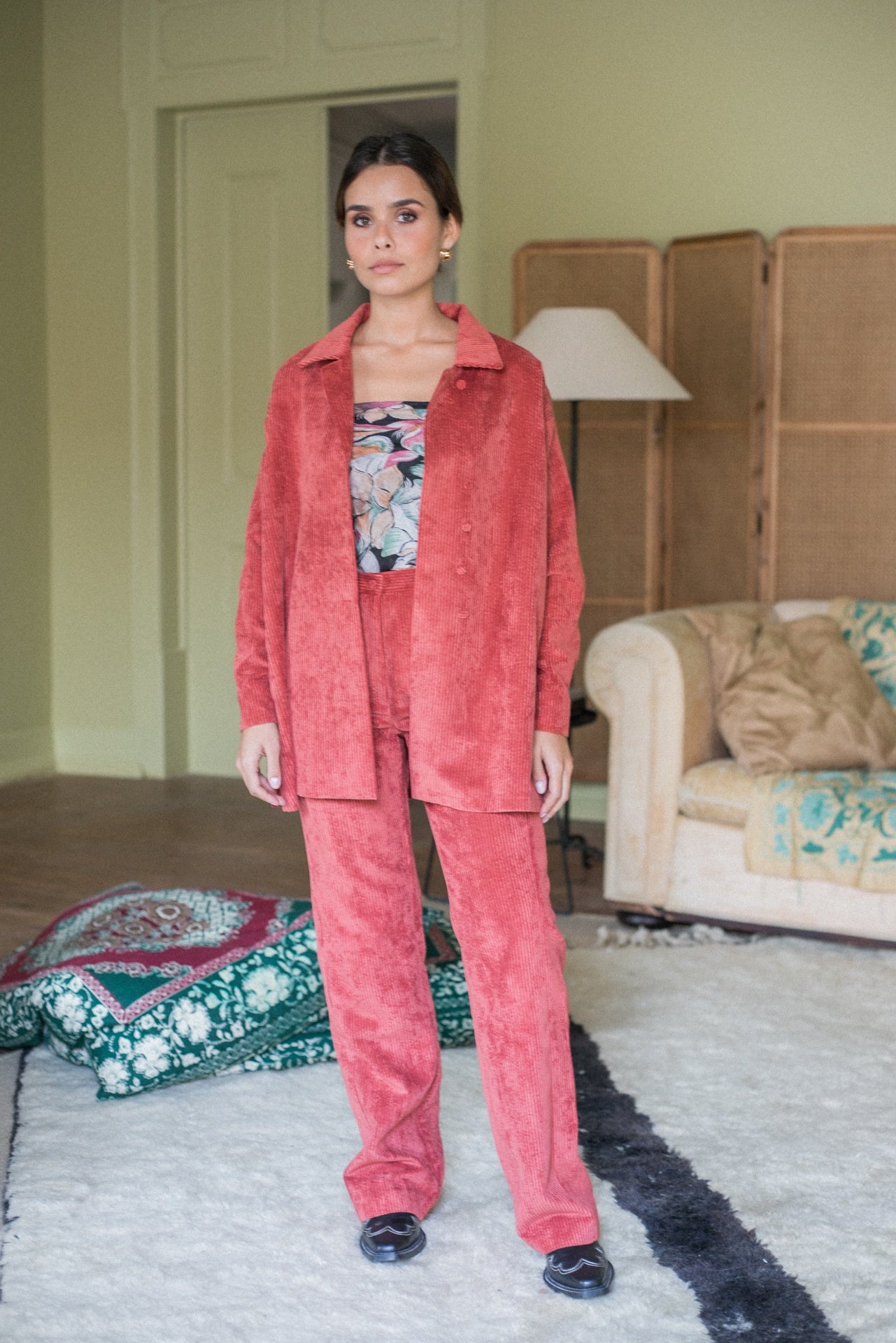 Calça Corte Reto Bombazine Terracota