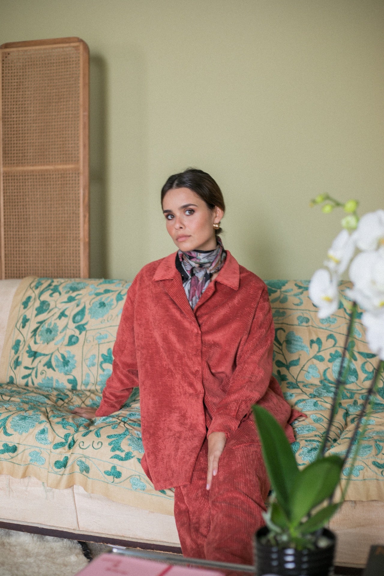 Calça Corte Reto Bombazine Terracota