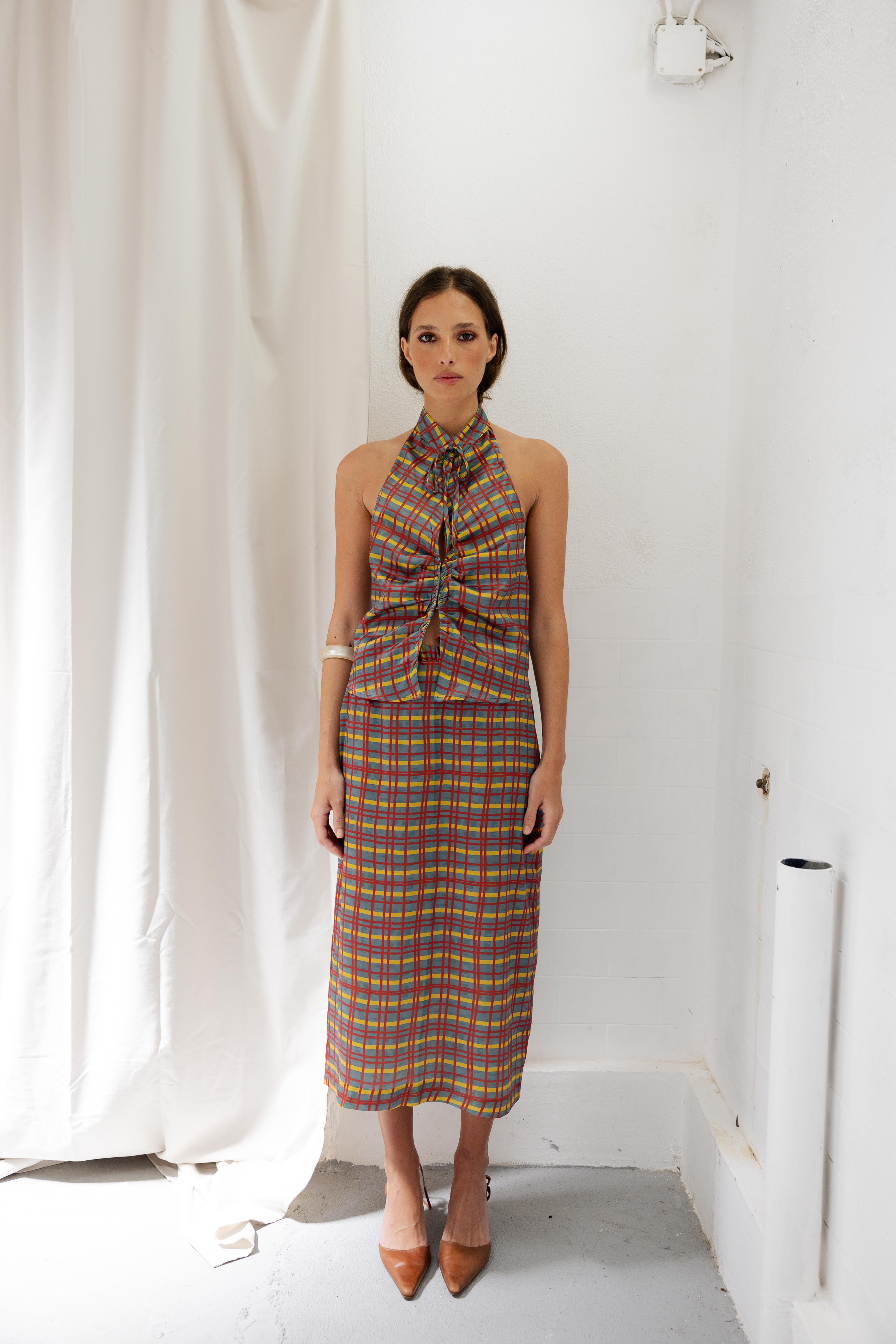 Saia Midi Elástico Xadrez