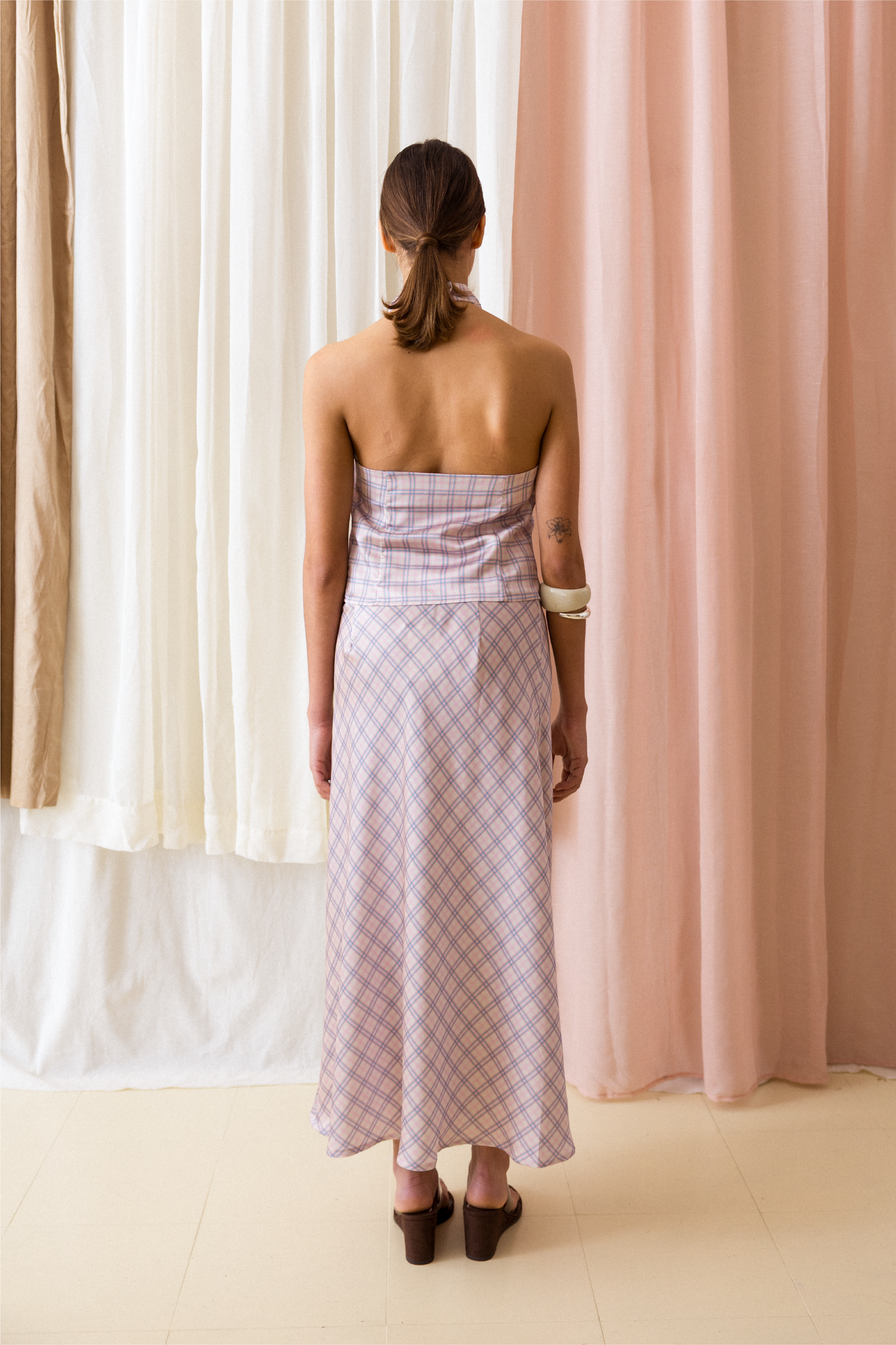 Top Gola Mandarim Xadrez Rosa e Azul