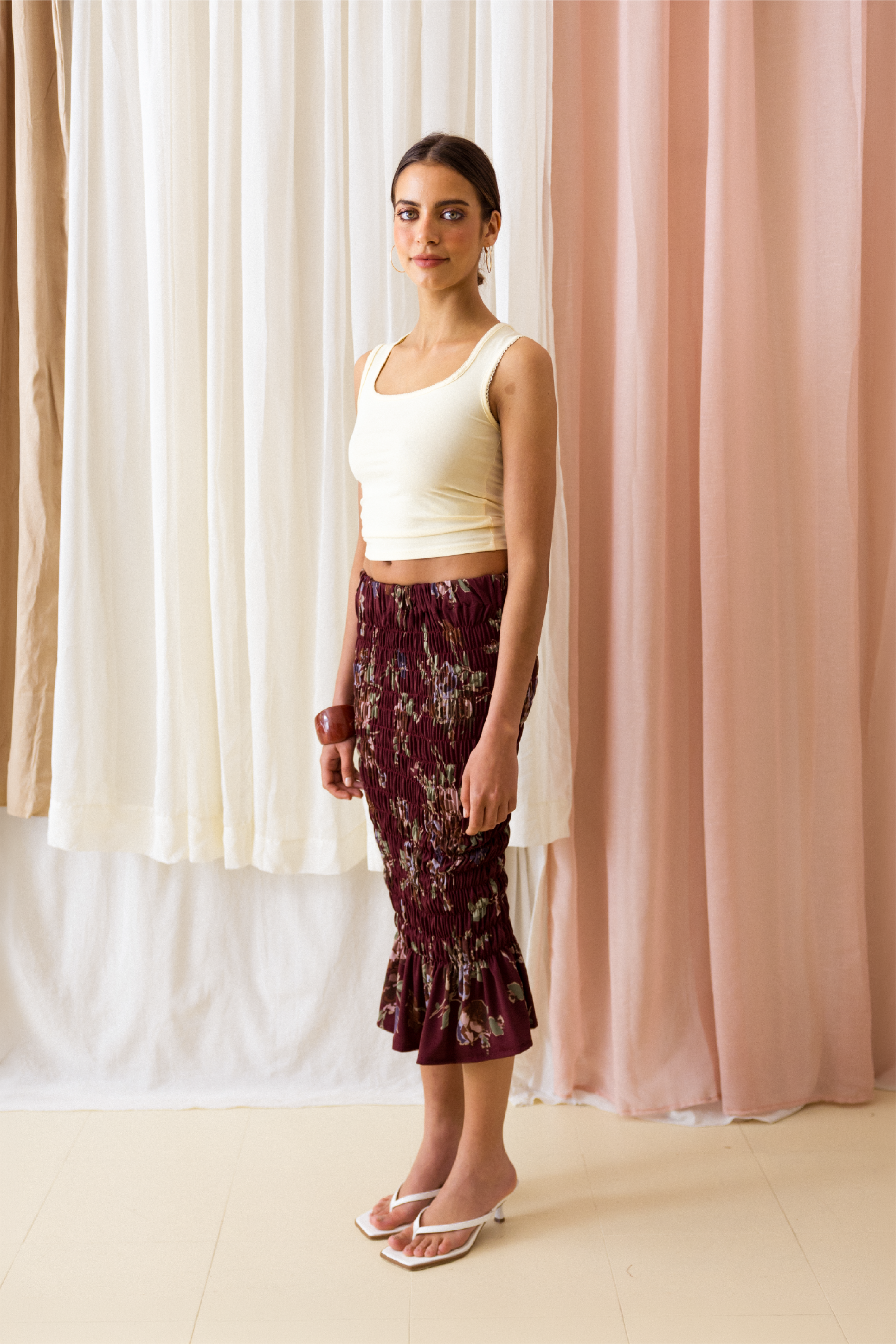 Saia Midi Franzidos Floral