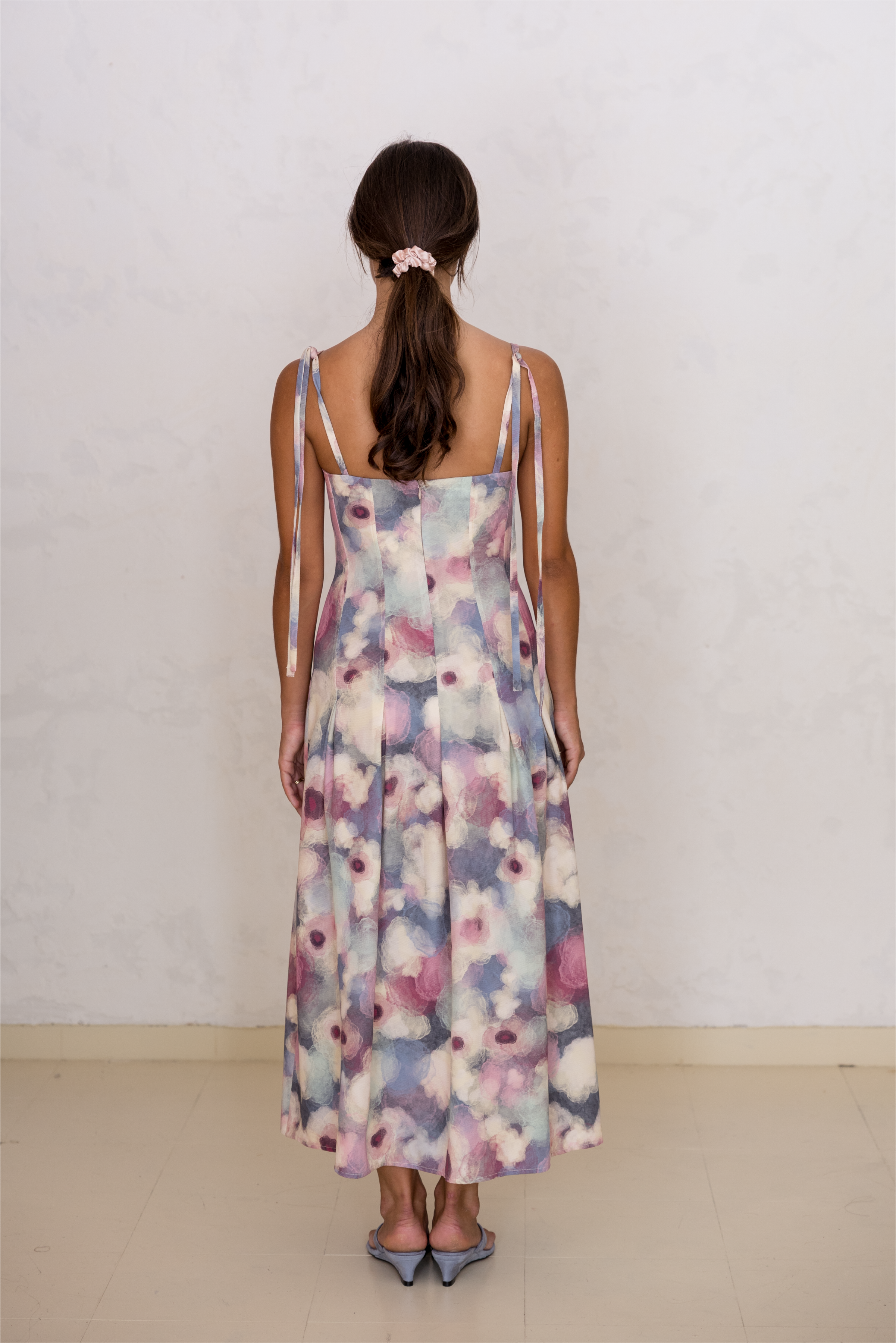 Strapless Pleated Dress Floral