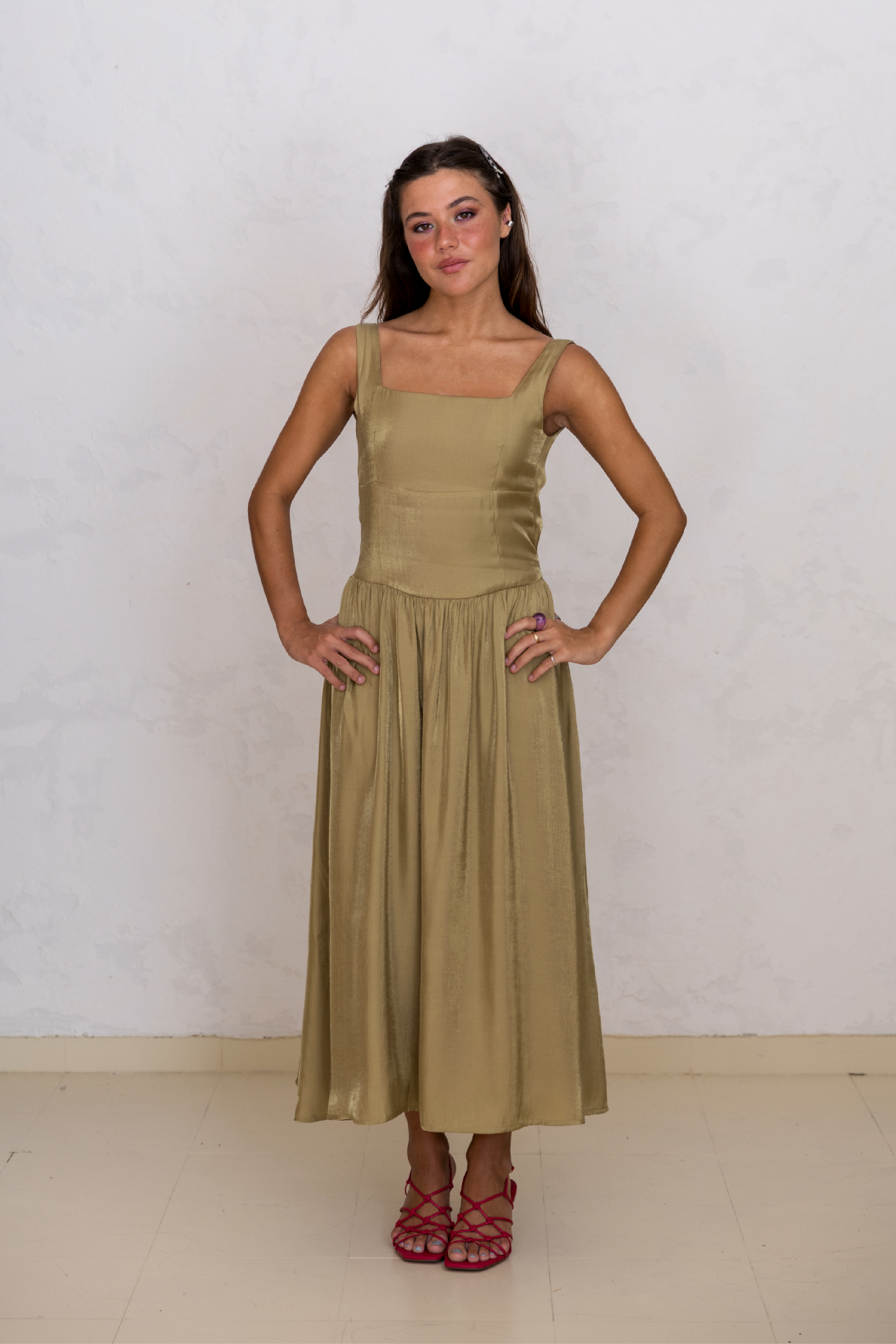 Vestido com Laços Amarelo Ocre