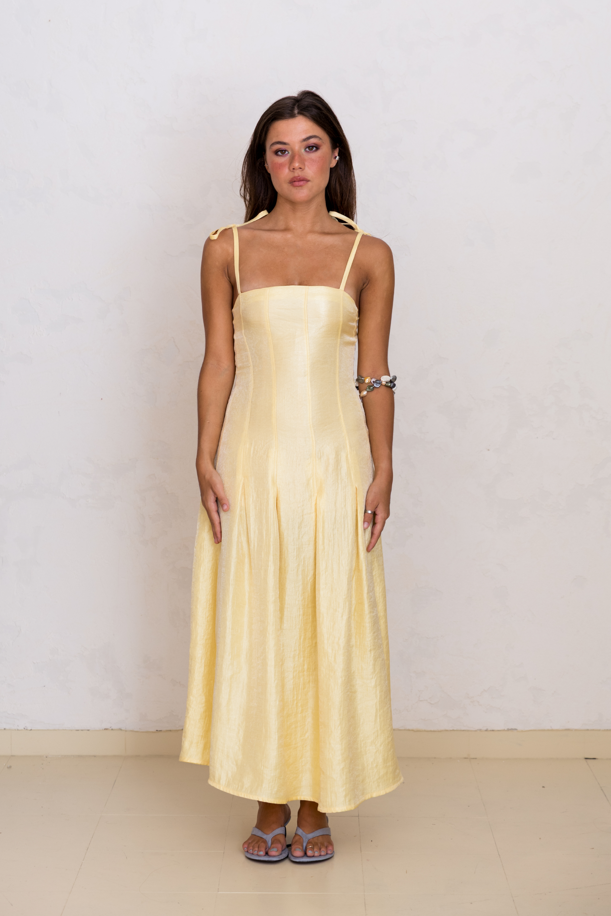 Vestido Caicai com Pinças Amarelo
