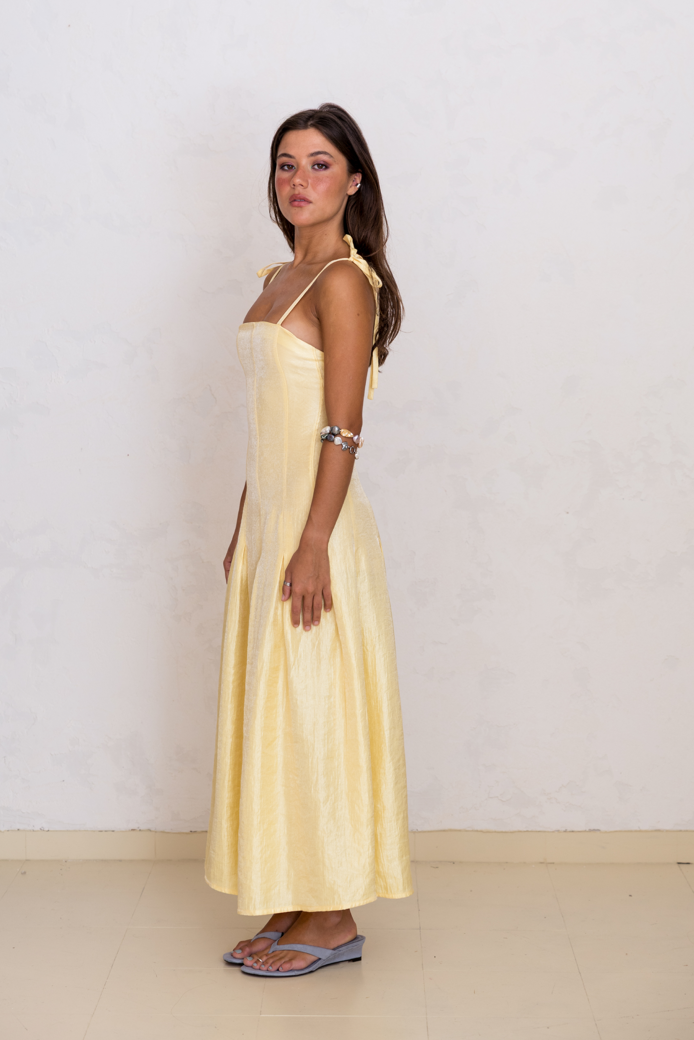 Vestido Caicai com Pinças Amarelo