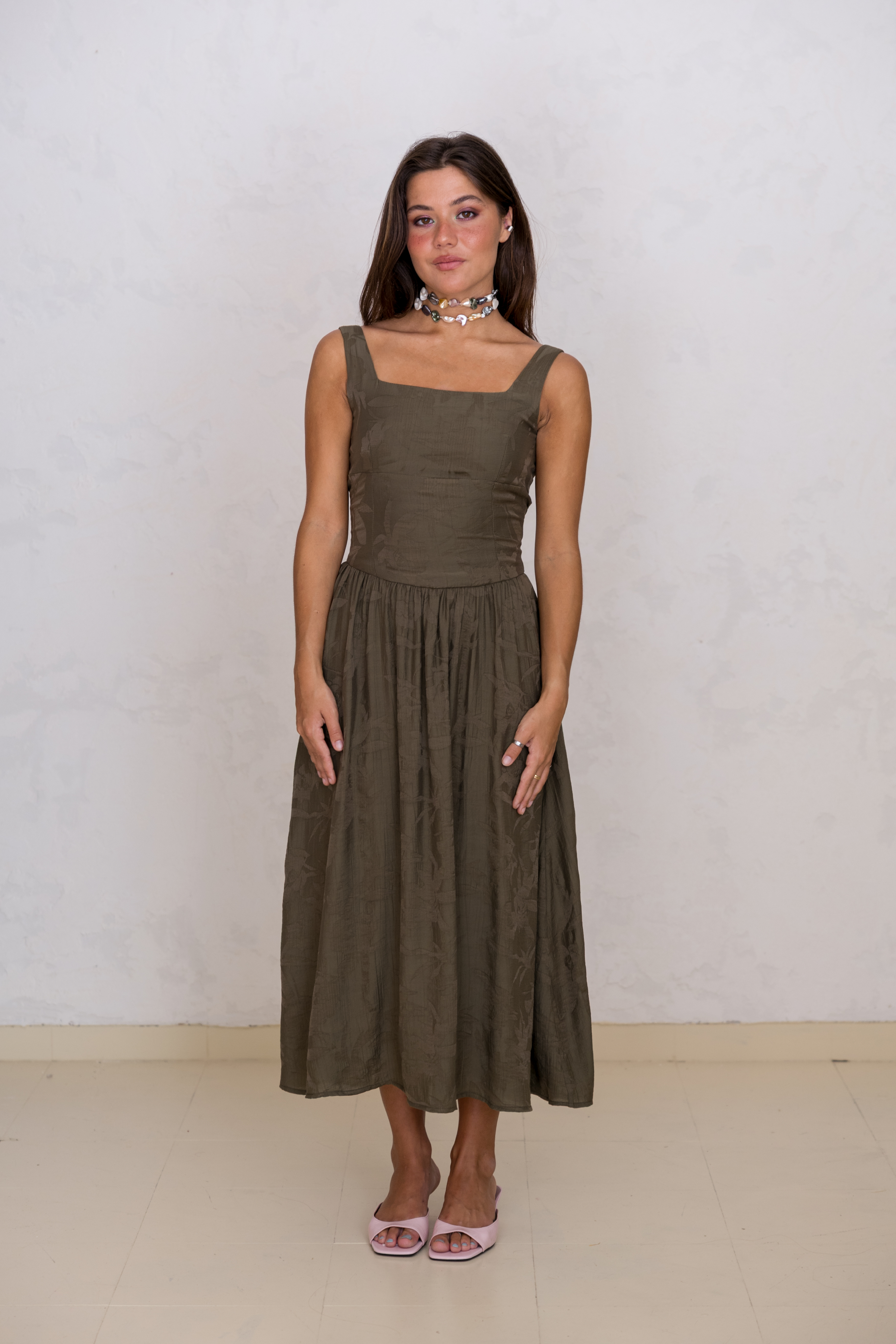 Vestido com Laços Jacquard Verde
