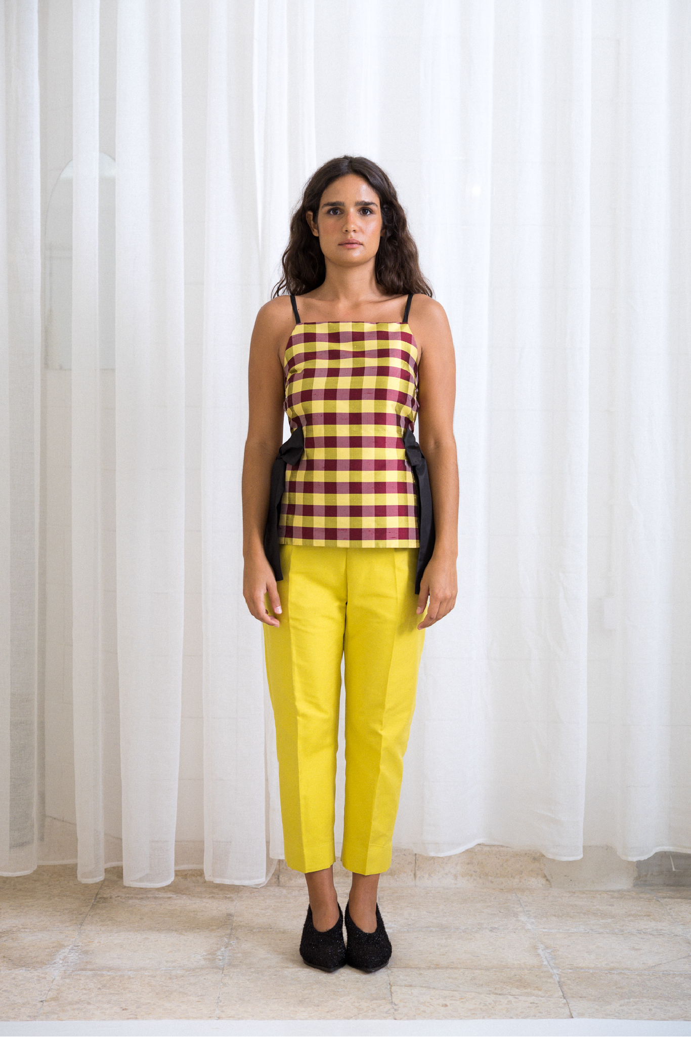 Top Laços Vichy Amarelo e Castanho