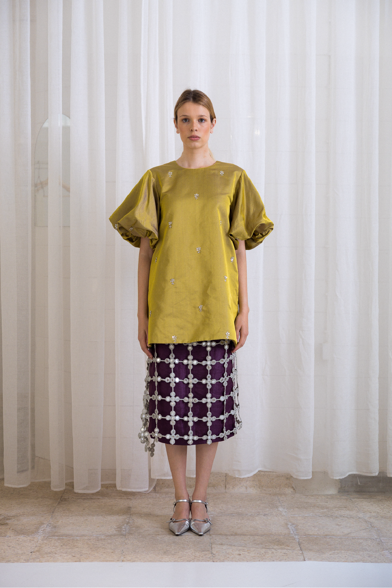 Vestido Balão Bordado Amarelo