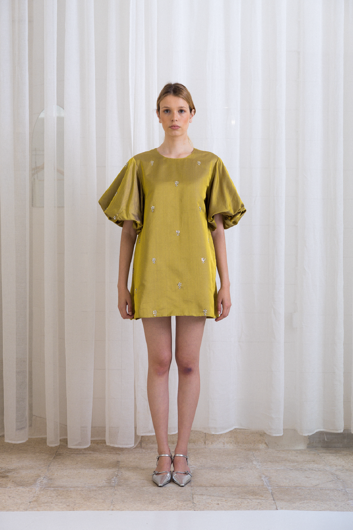 Vestido Balão Bordado Amarelo