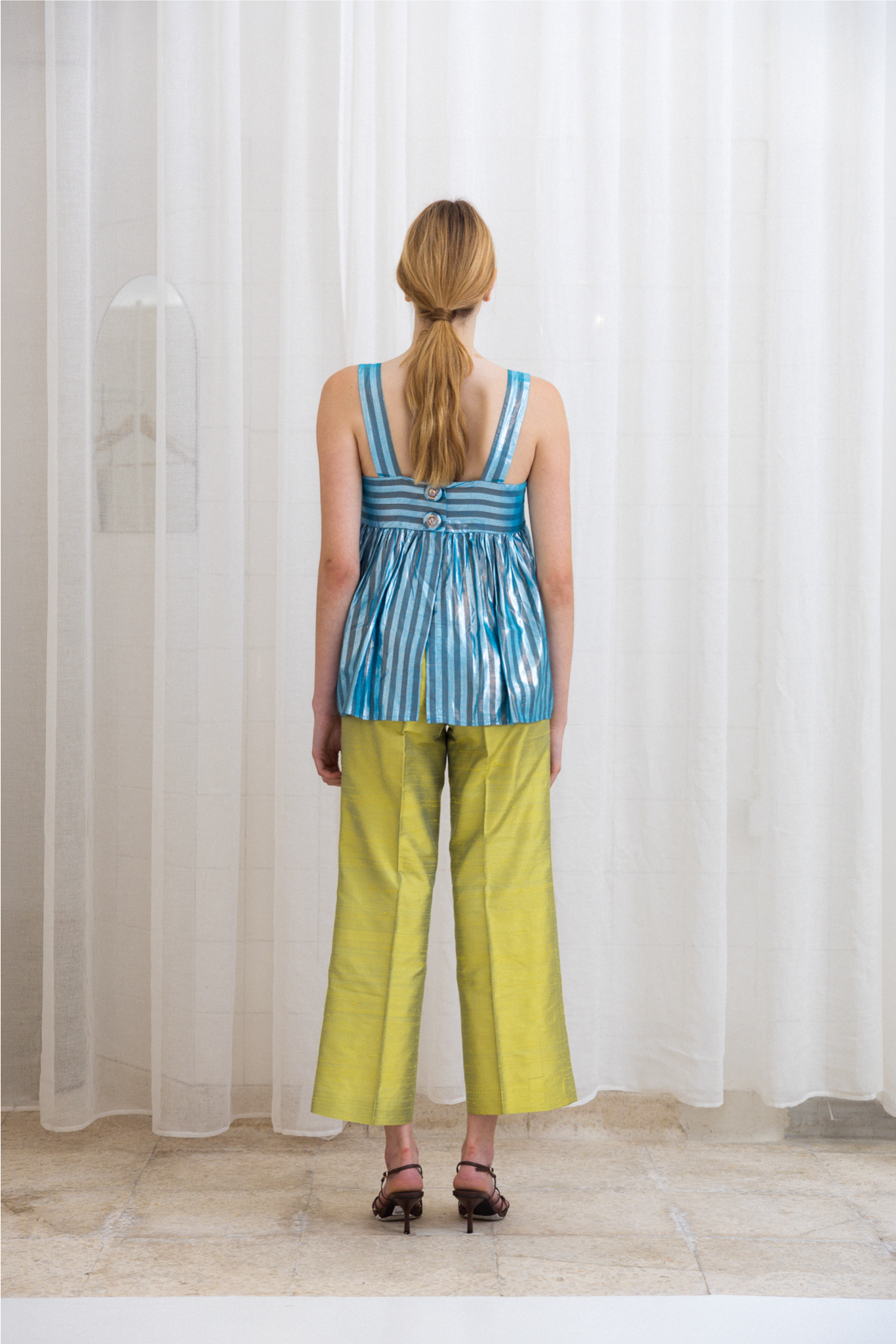 Blue Embroidered Peplum Top