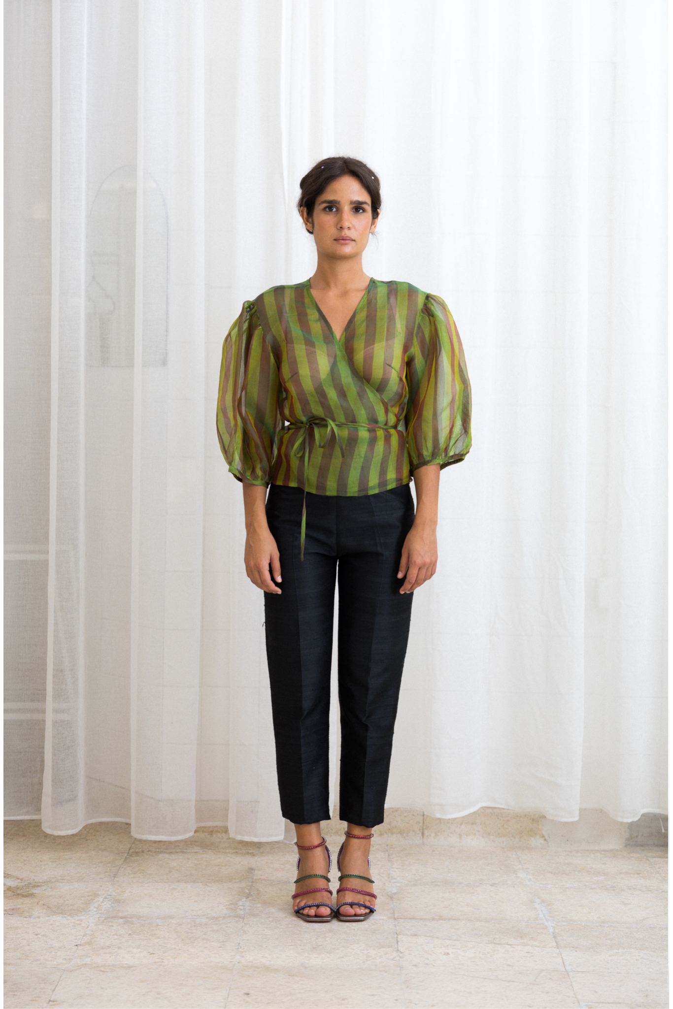 Ballerina Shirt Green and Brown Stripes