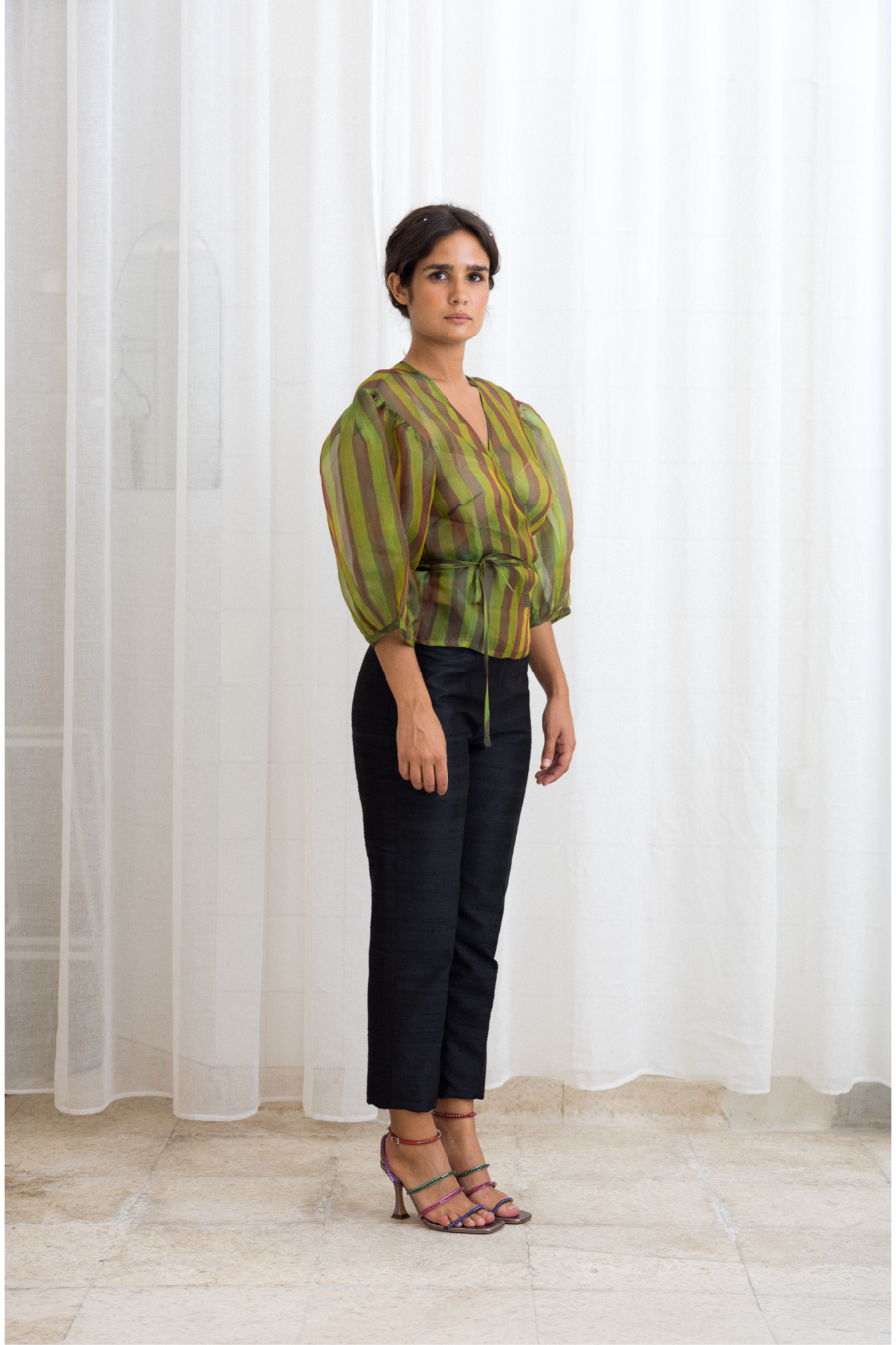 Ballerina Shirt Green and Brown Stripes