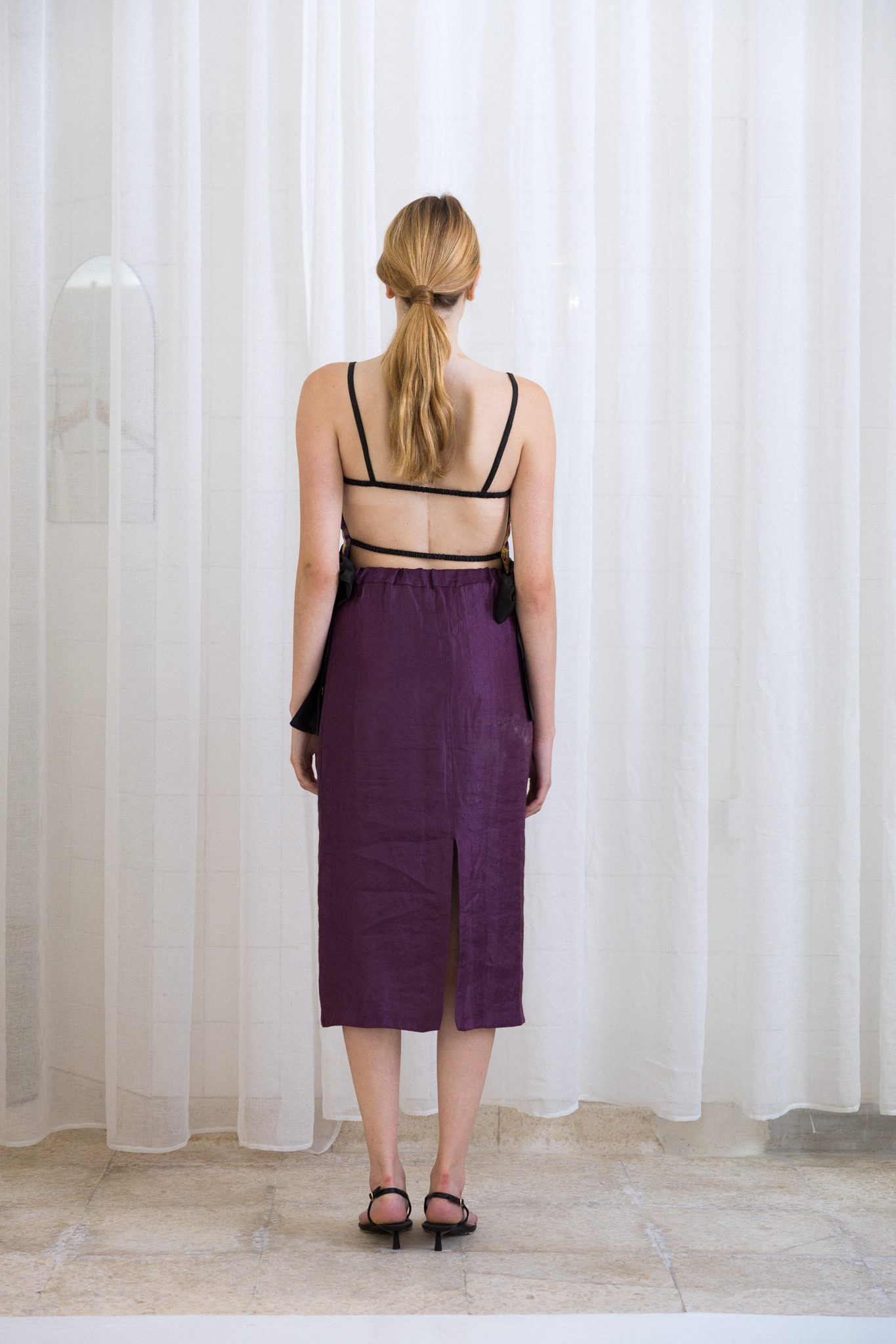Top Laços Xadrez Roxo e Amarelo