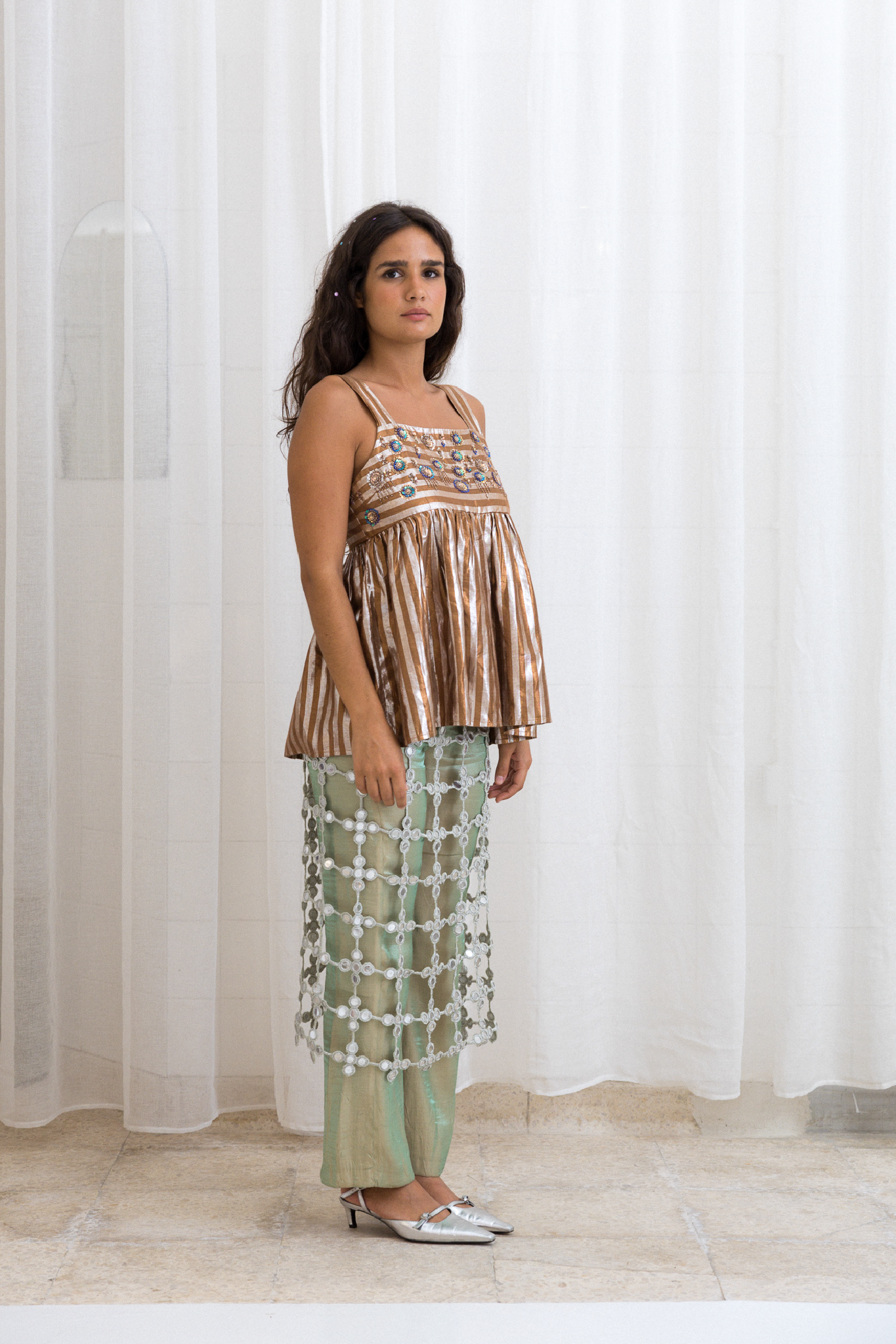 Embroidered Peplum Top Brown
