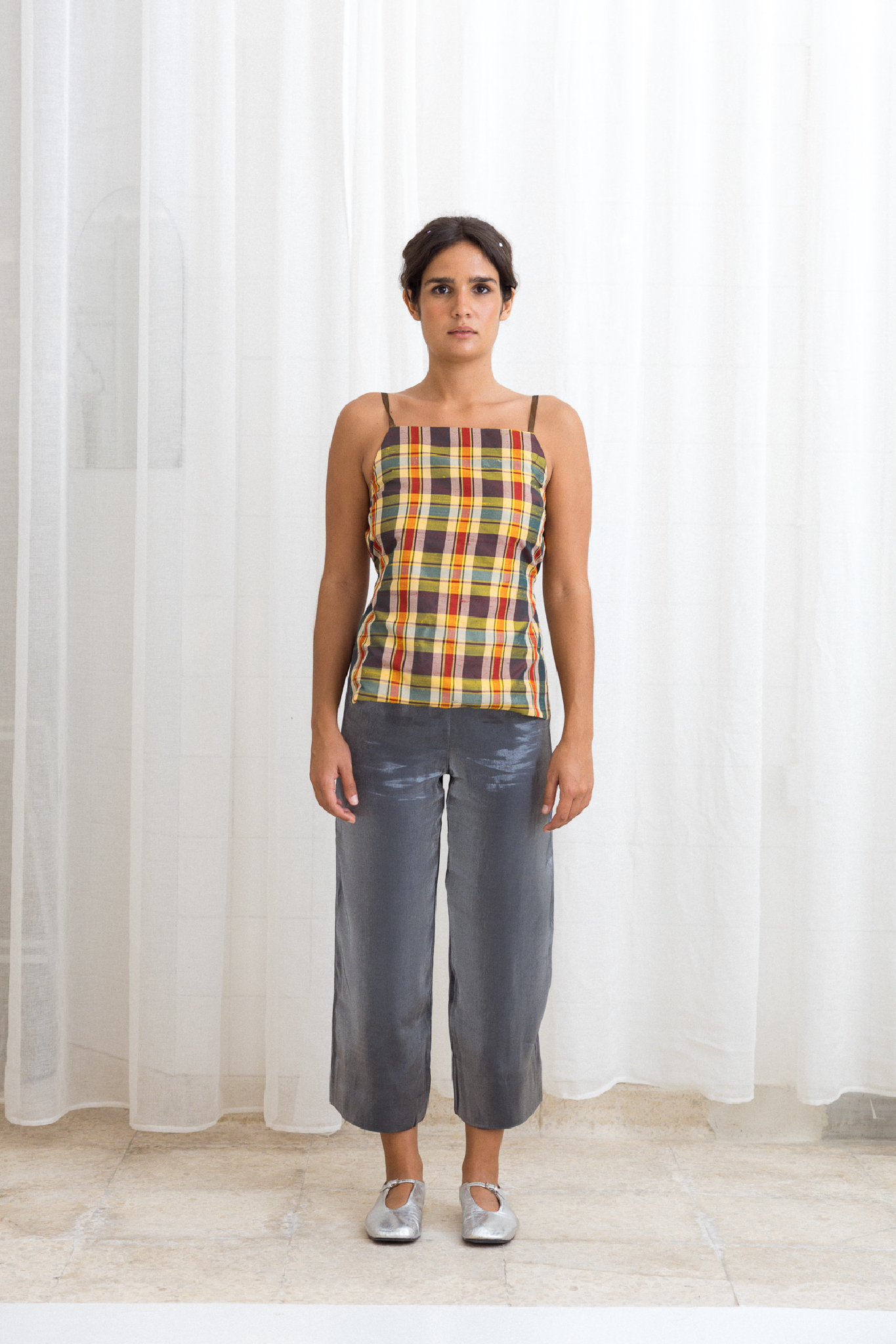 Top Madras Xadrez com Forro Castanho