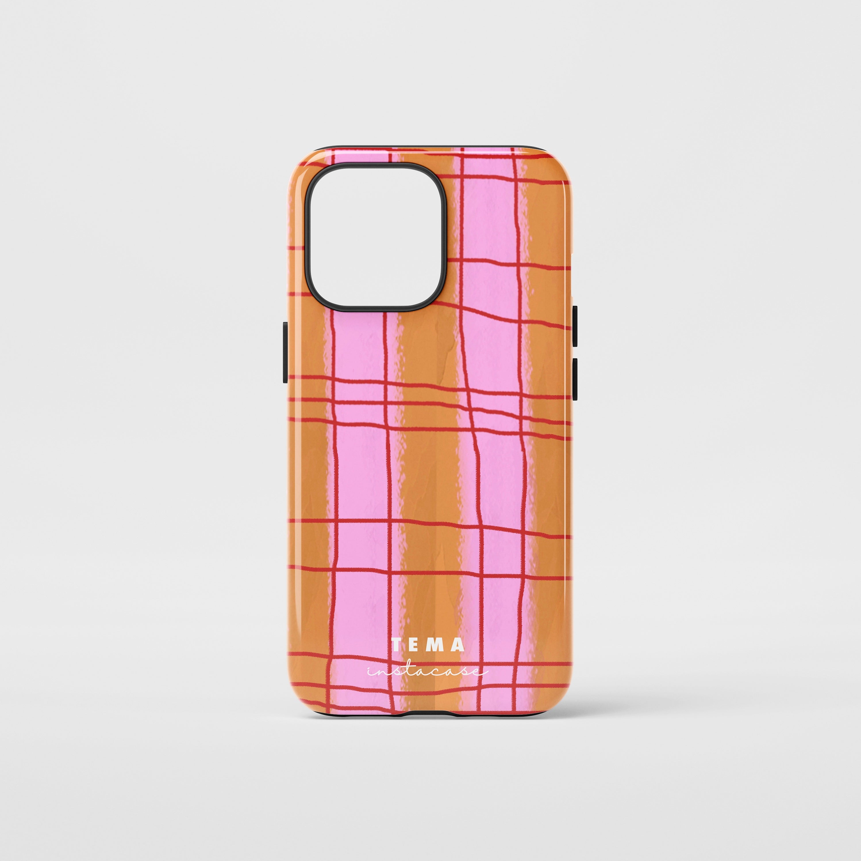 Capa InstaCase x Tema Vichy Xadrez Rosa e Laranja