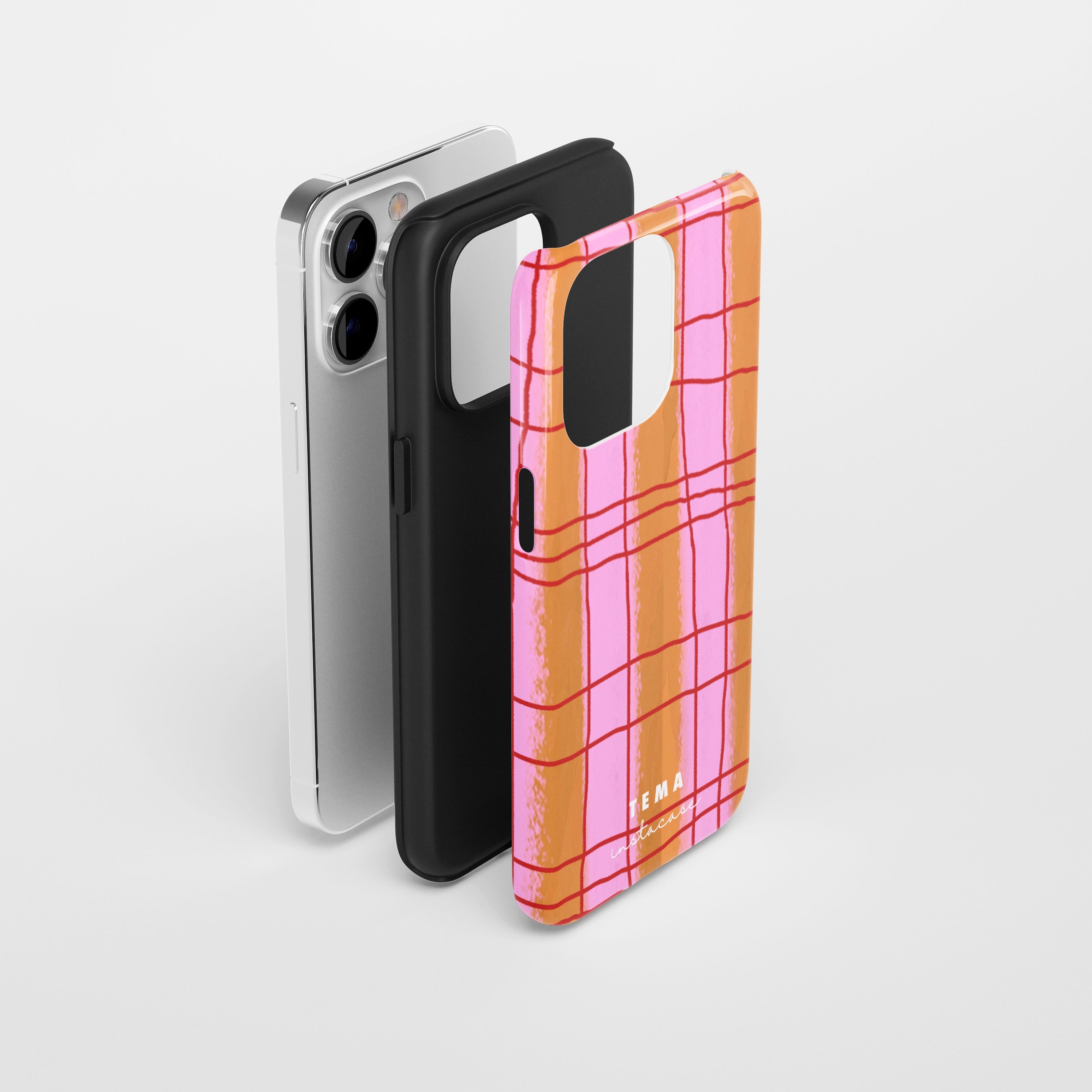 Capa InstaCase x Tema Vichy Xadrez Rosa e Laranja