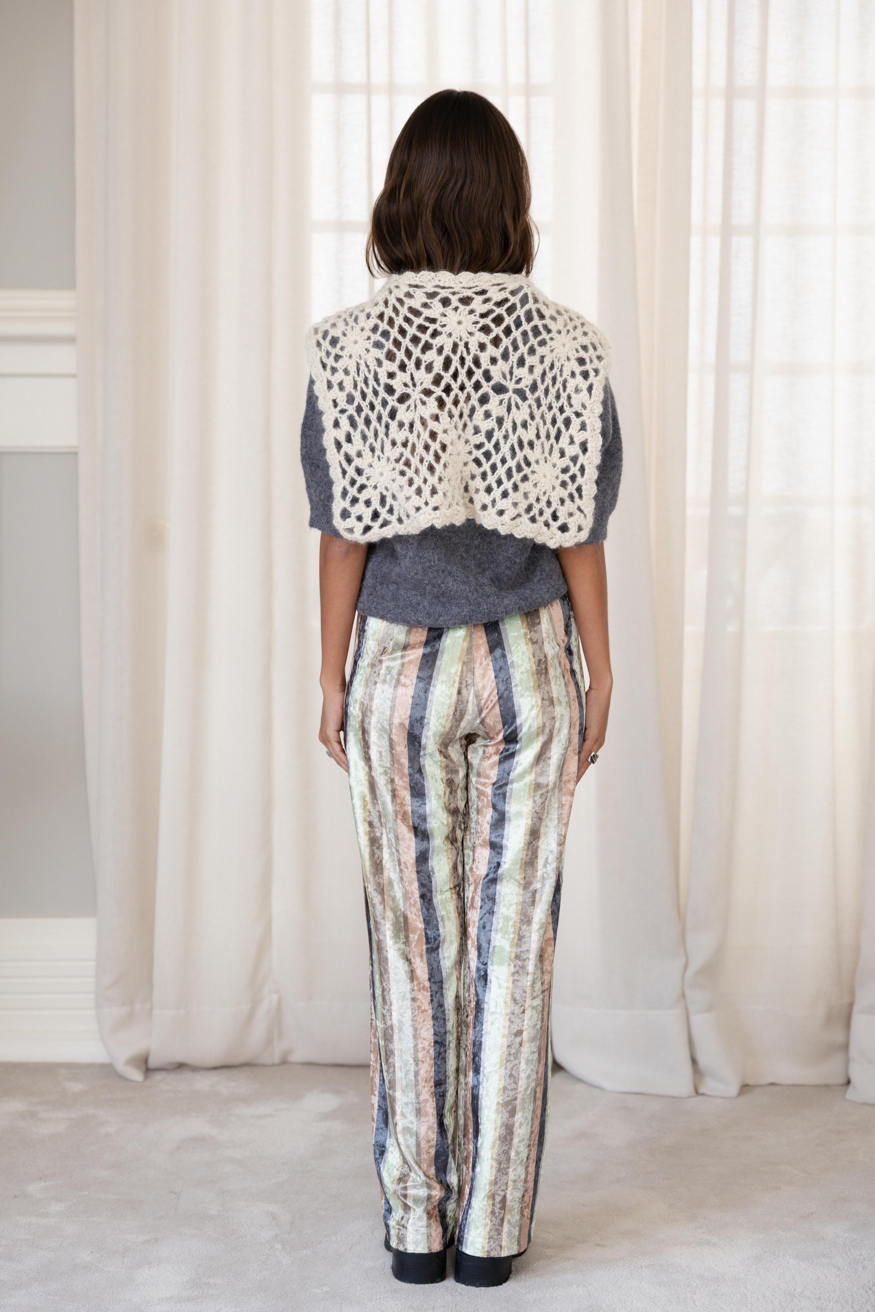 Straight-Leg Pants Striped Velvet