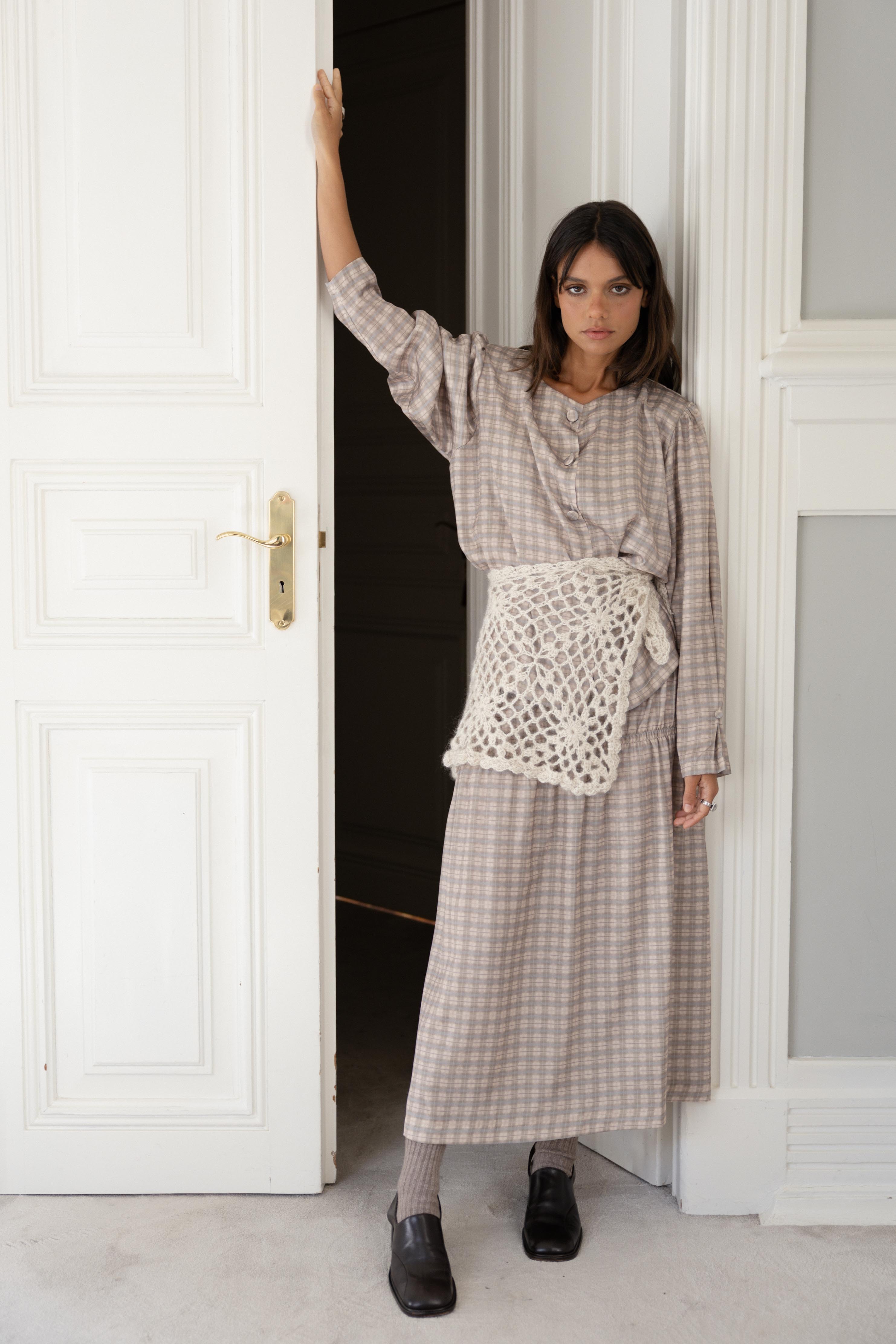 Round-Collar Shirt Green and Pink Tartan