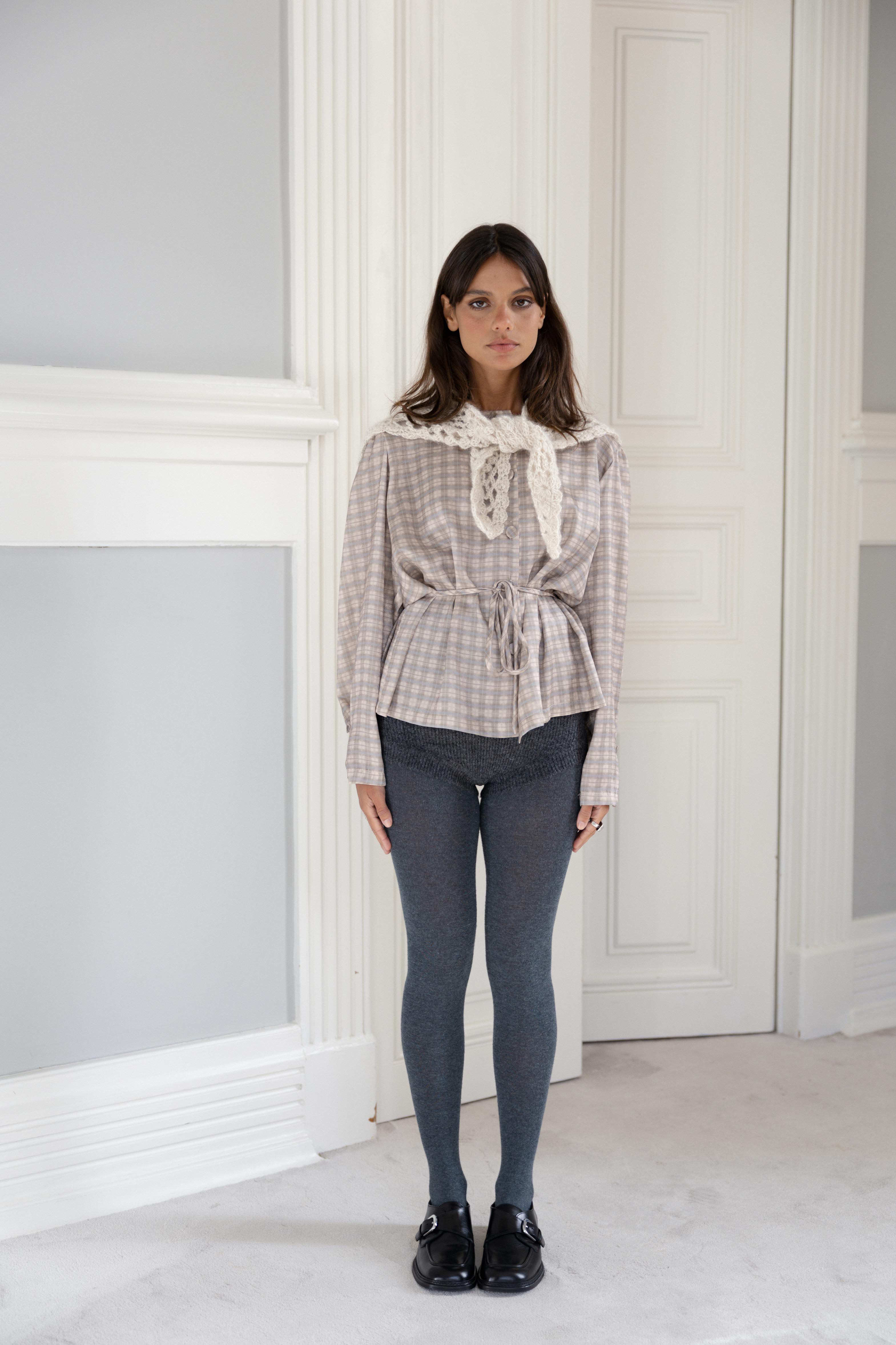 Round-Collar Shirt Green and Pink Tartan