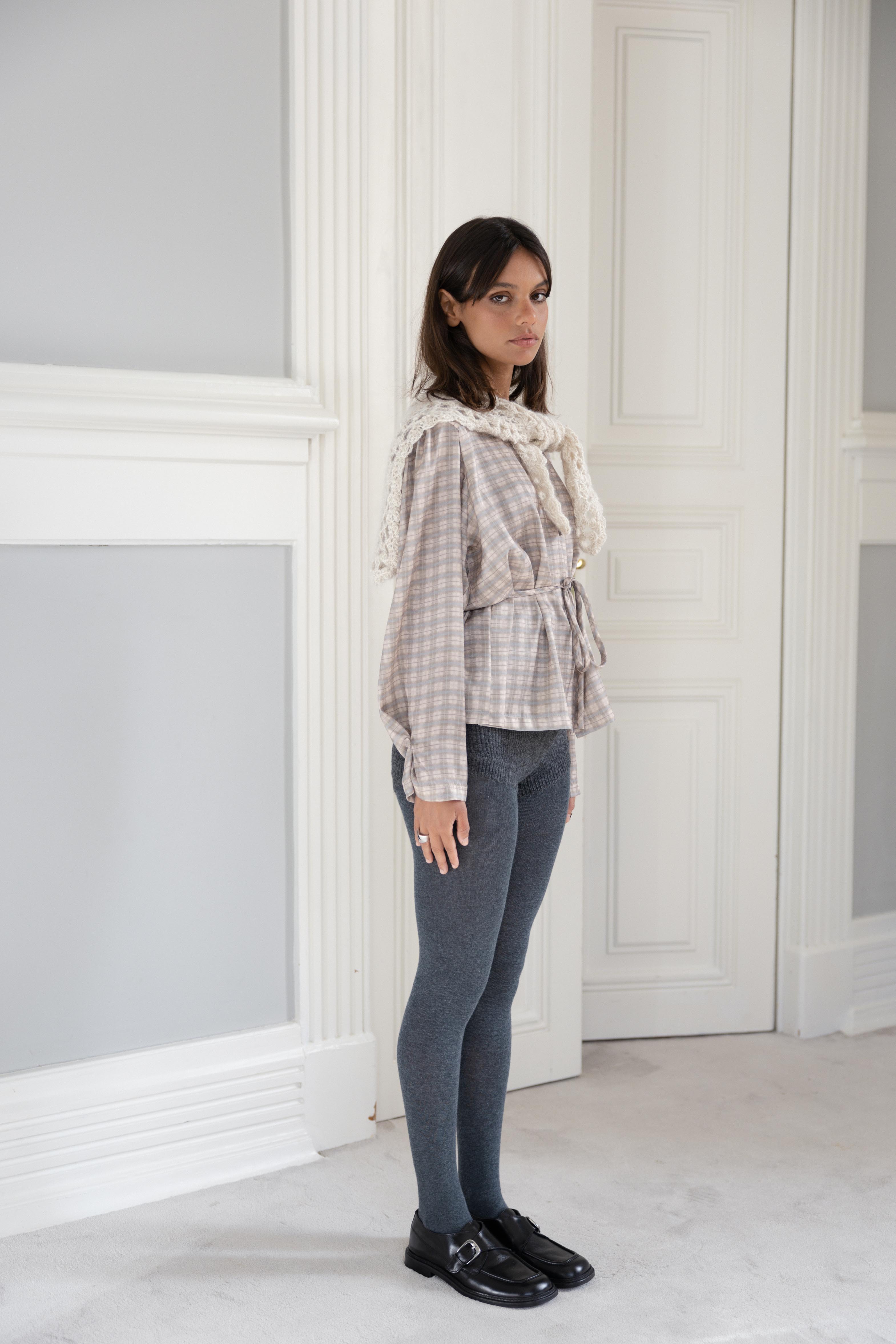 Round-Collar Shirt Green and Pink Tartan