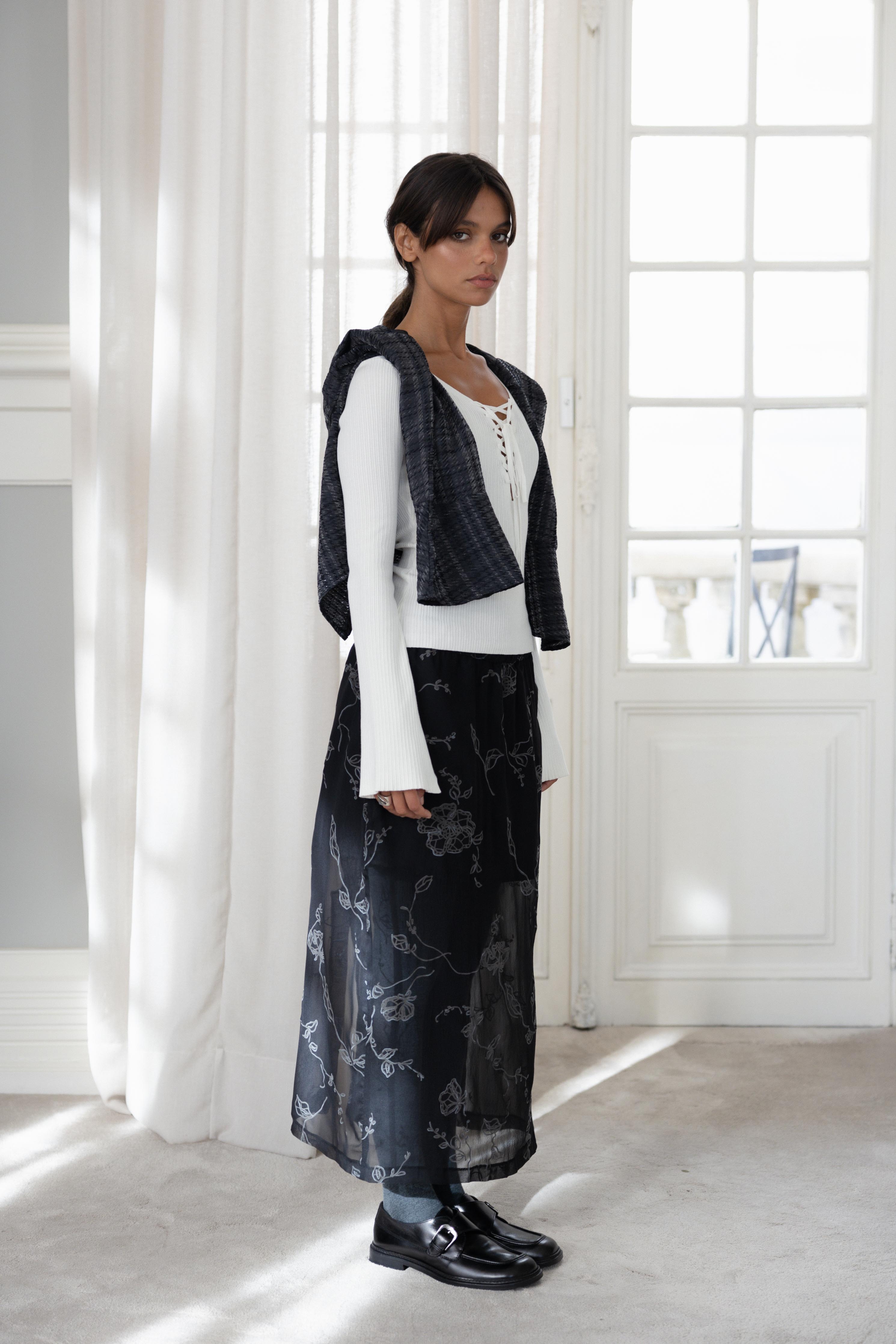 Saia Midi Elástico Transparente Floral