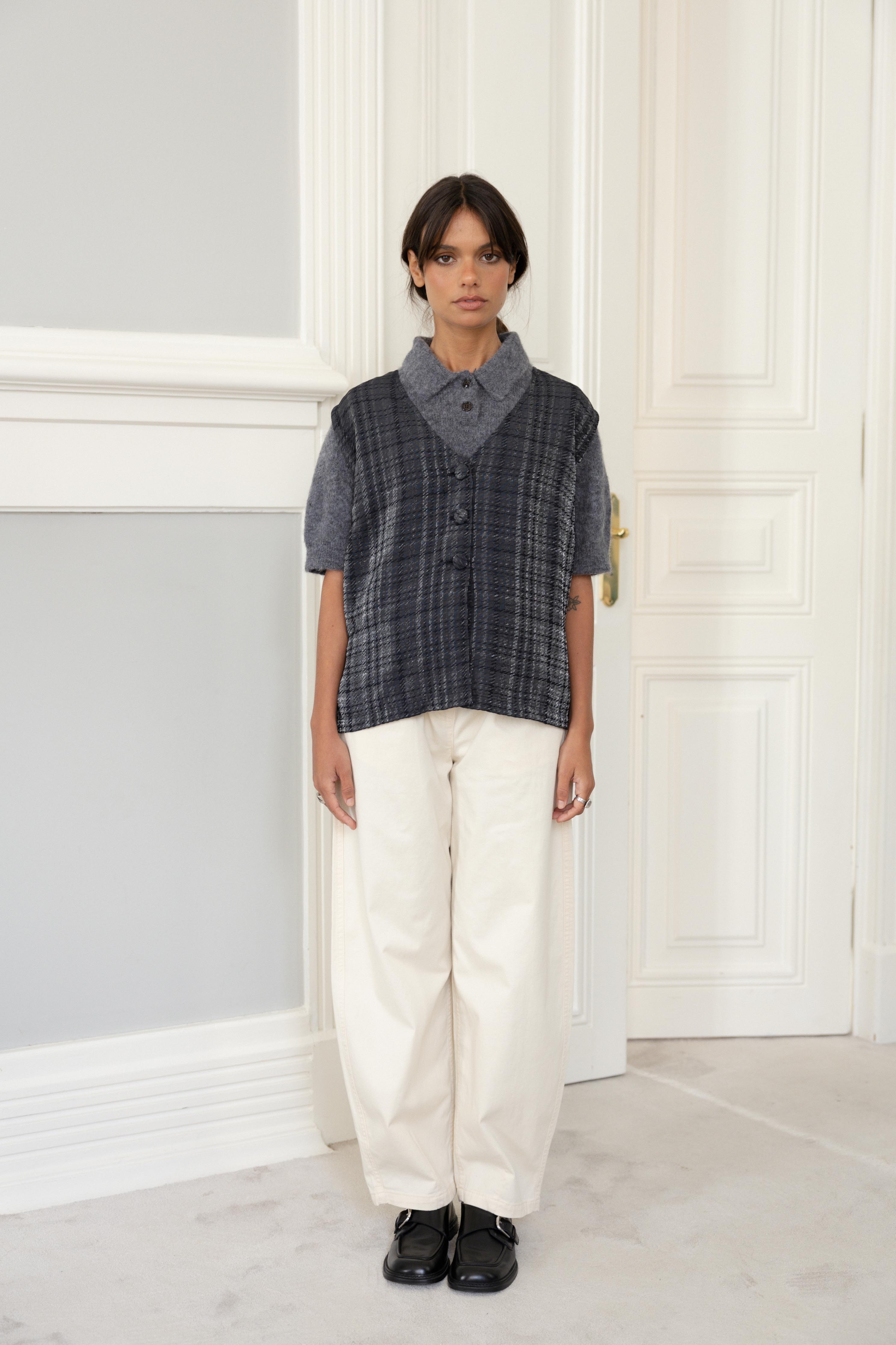 Tie-Detail Vest Shiny Check