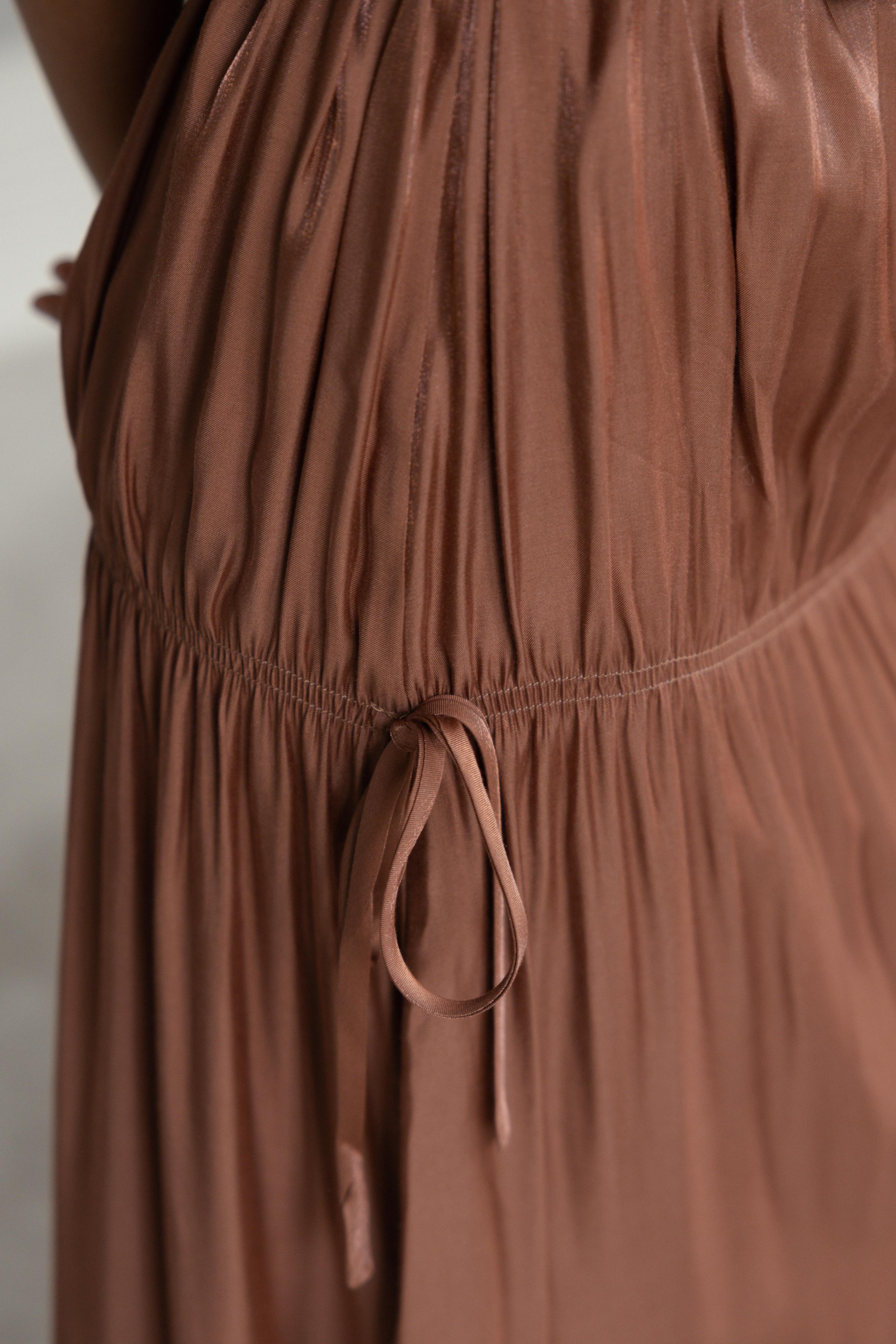 Saia Evasé Franzida Terracota