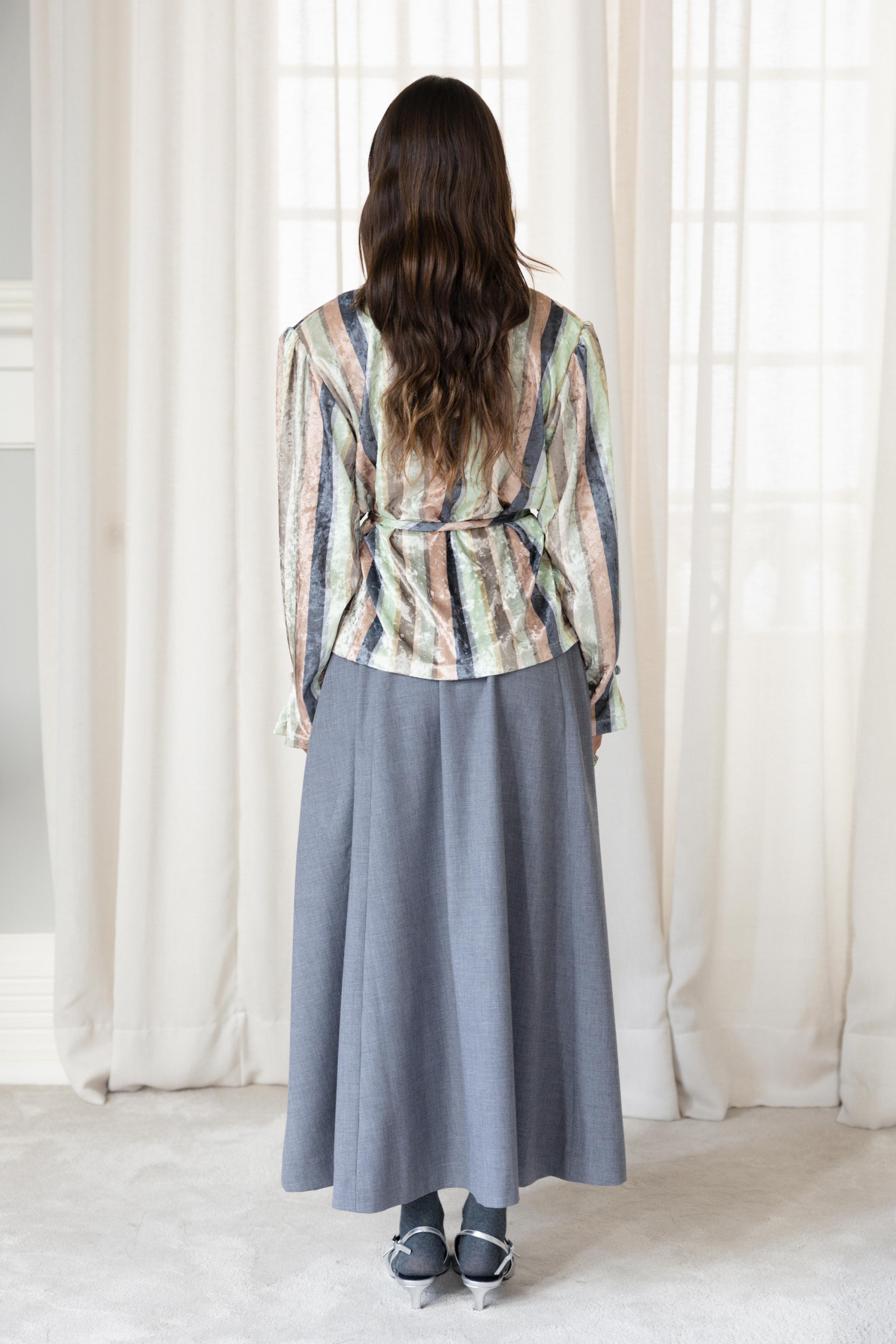 Round-Collar Shirt Striped Velvet