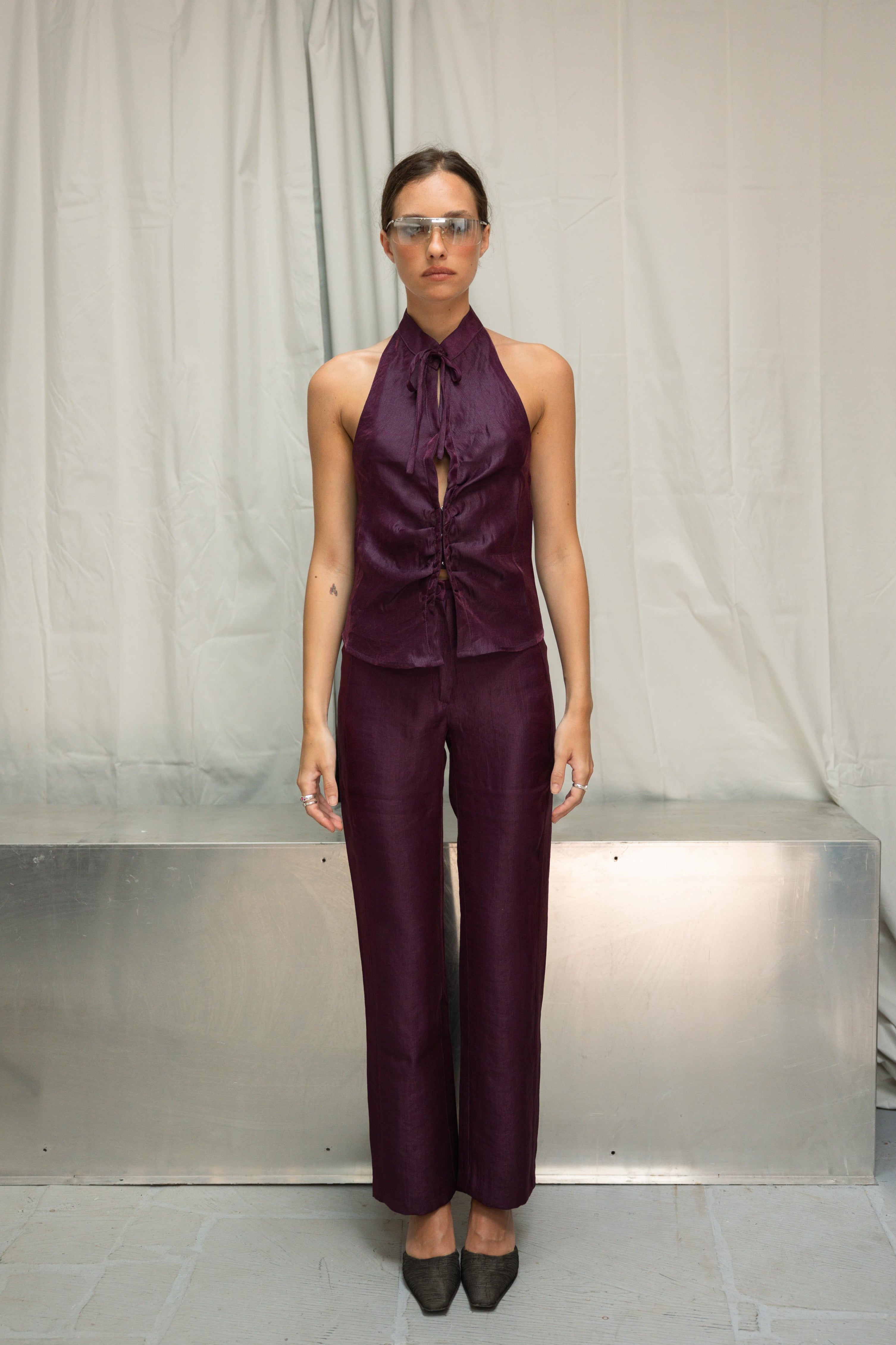 Eggplant Straight-Cut Pants