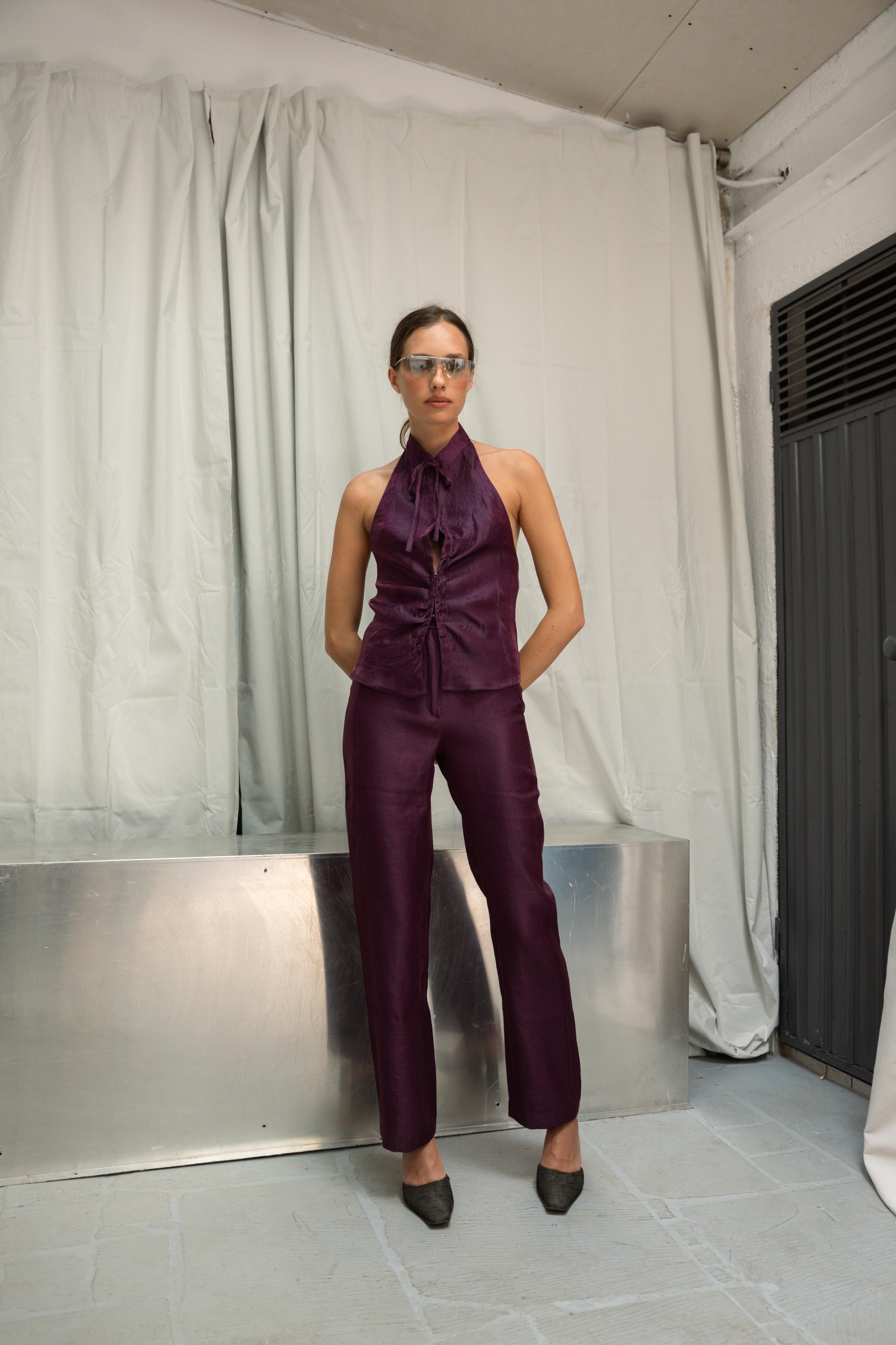 Eggplant Straight-Cut Pants