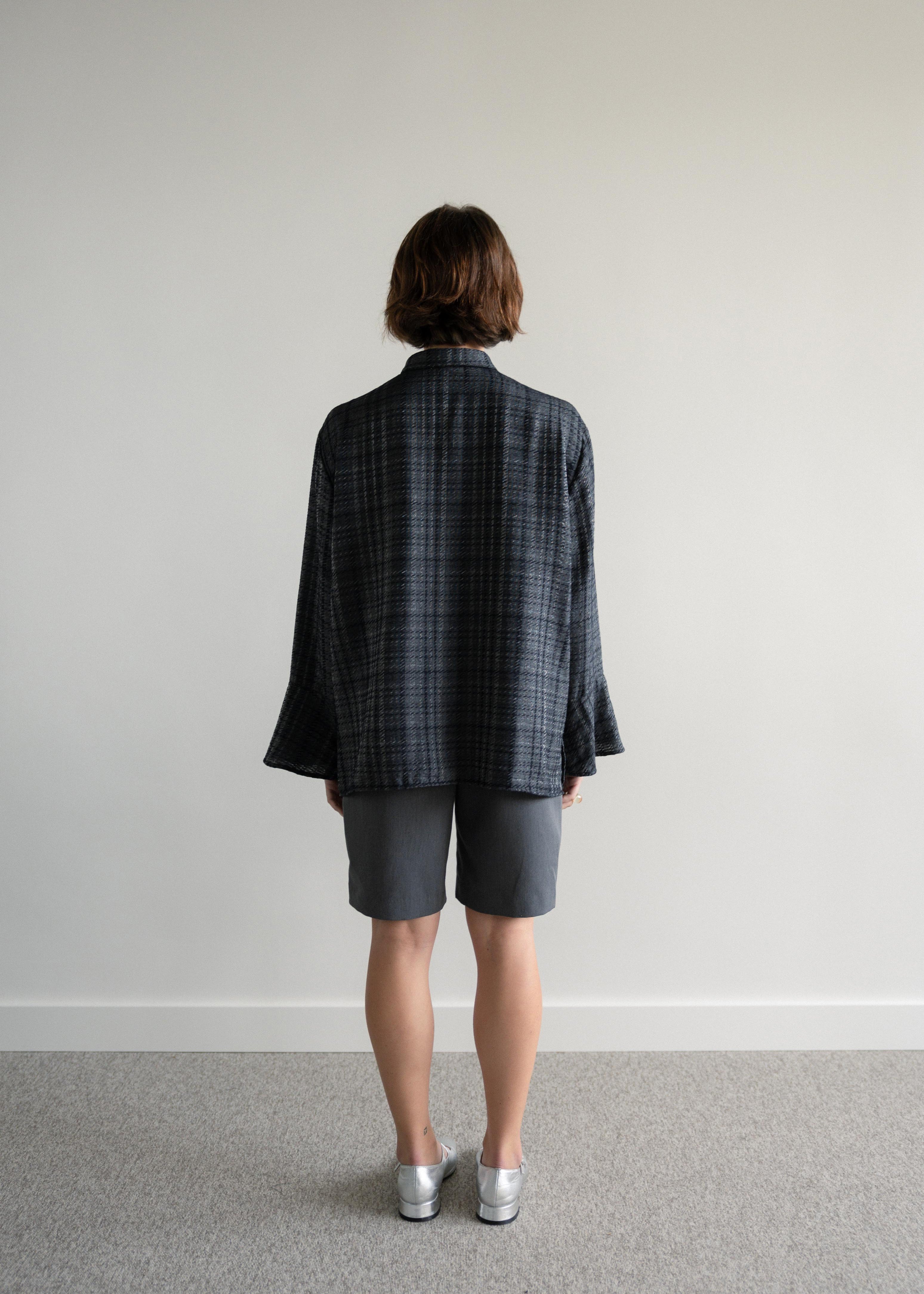 Camisa Fluída com Laços Xadrez Brilhante