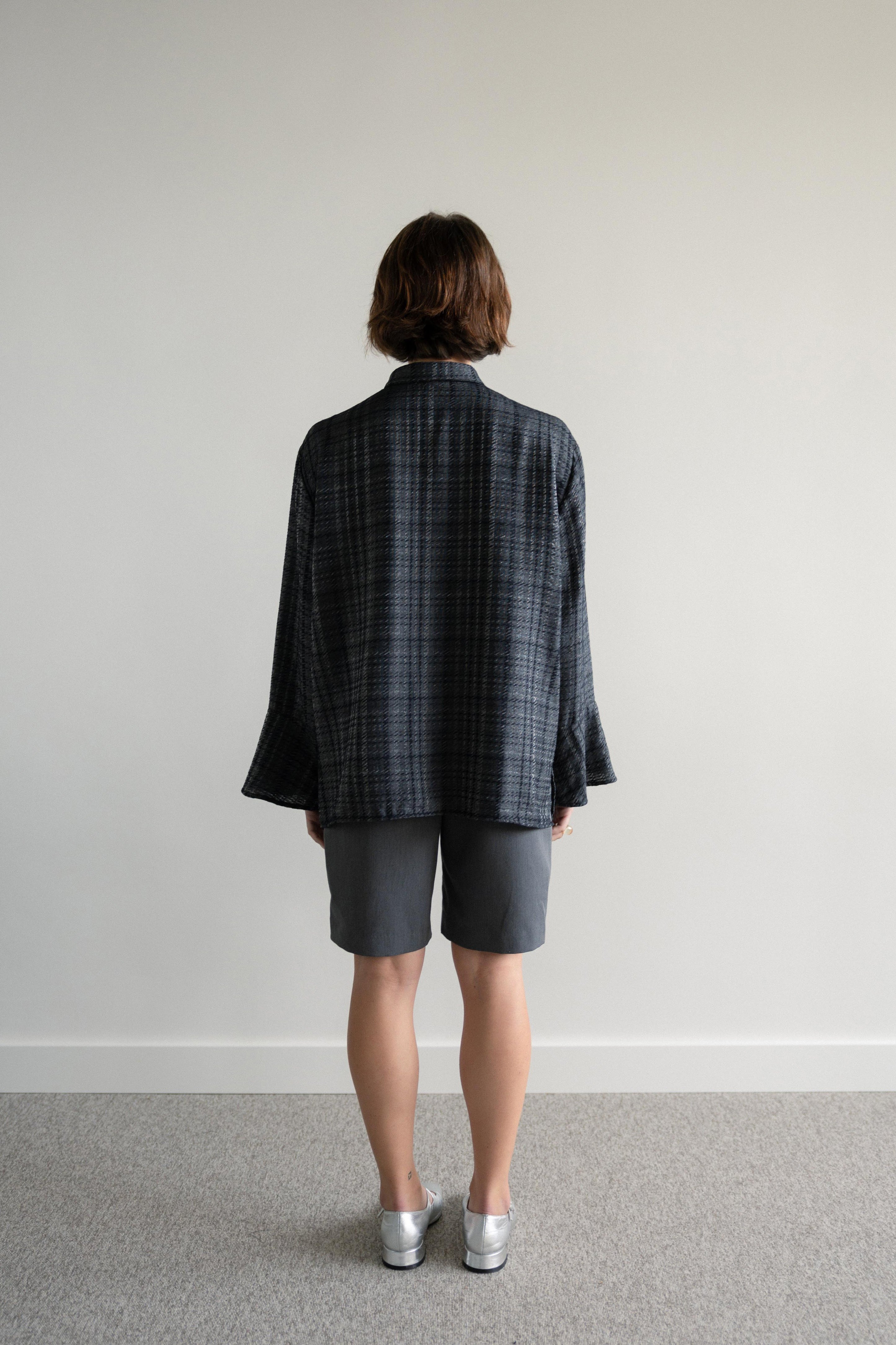 Camisa Fluída com Laços Xadrez Brilhante