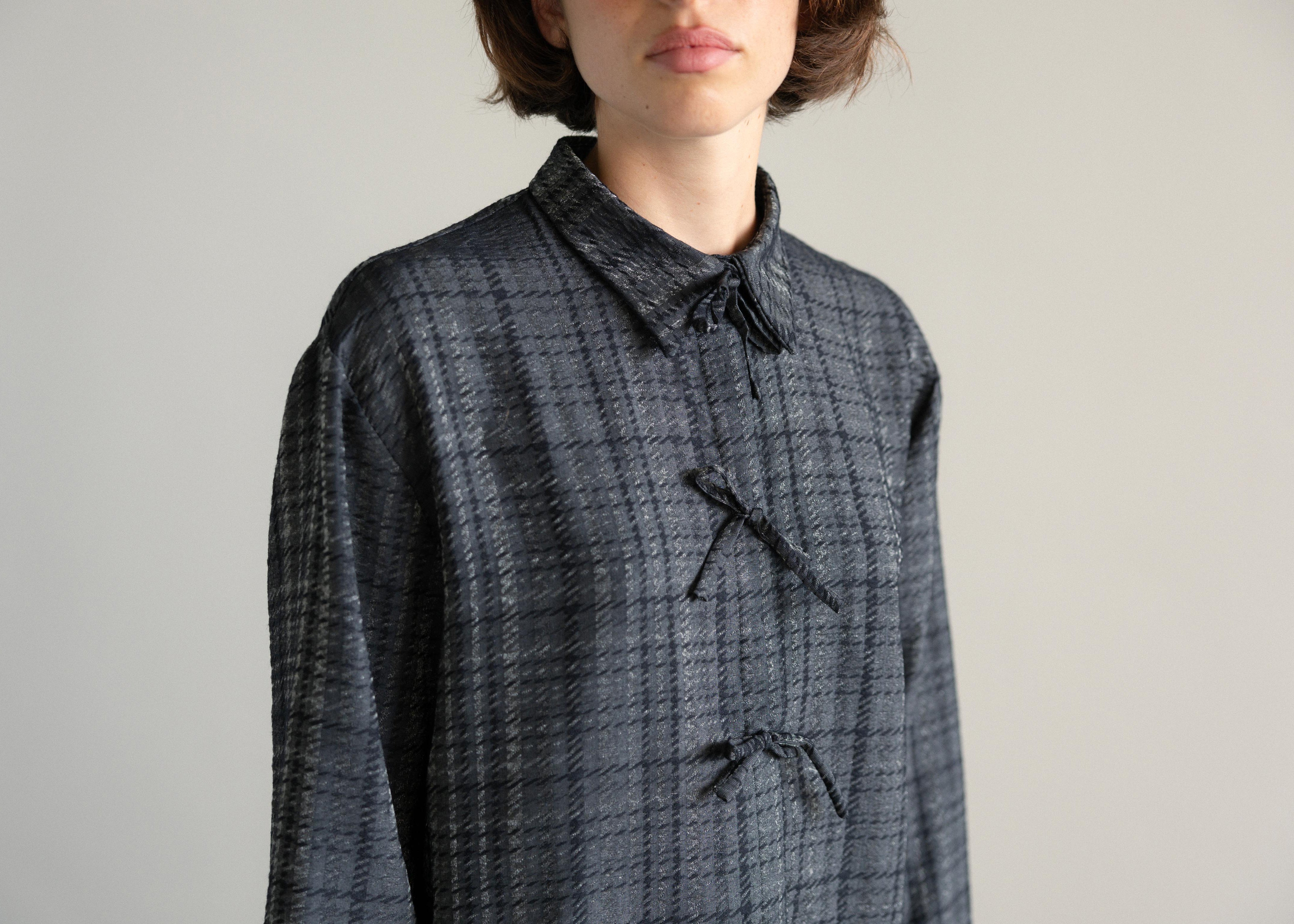 Camisa Fluída com Laços Xadrez Brilhante