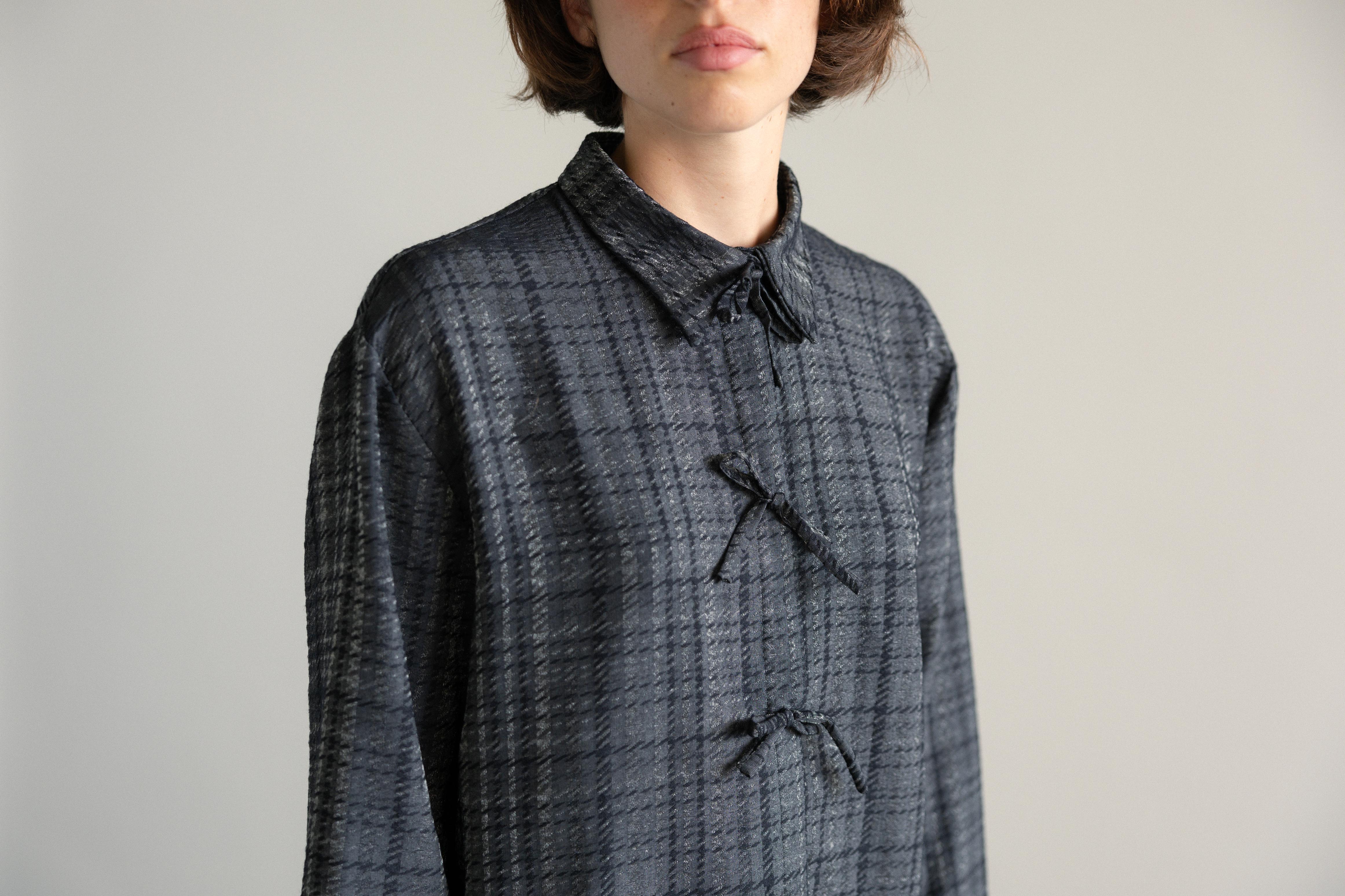 Camisa Fluída com Laços Xadrez Brilhante