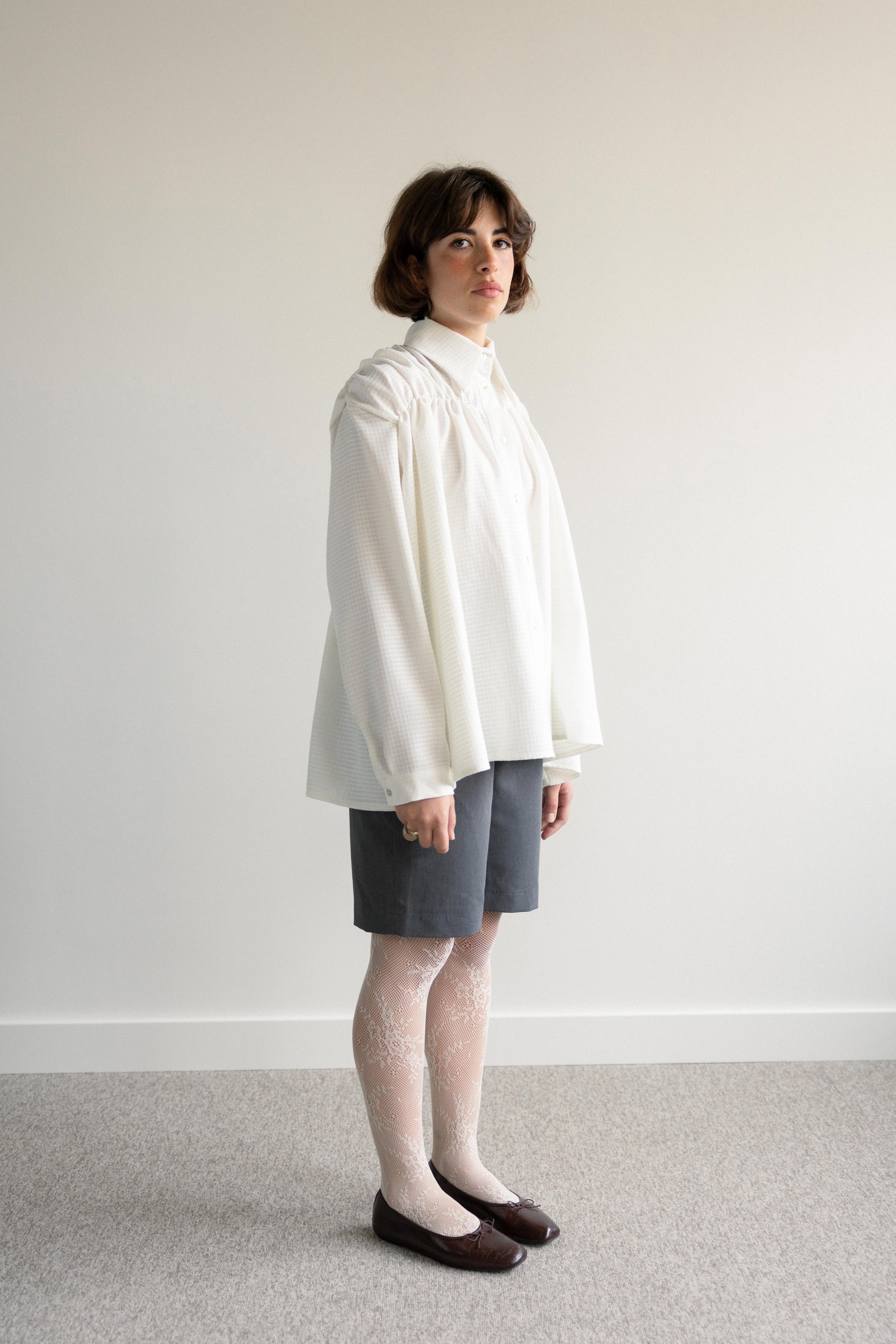 Shirred Shirt White Piquet