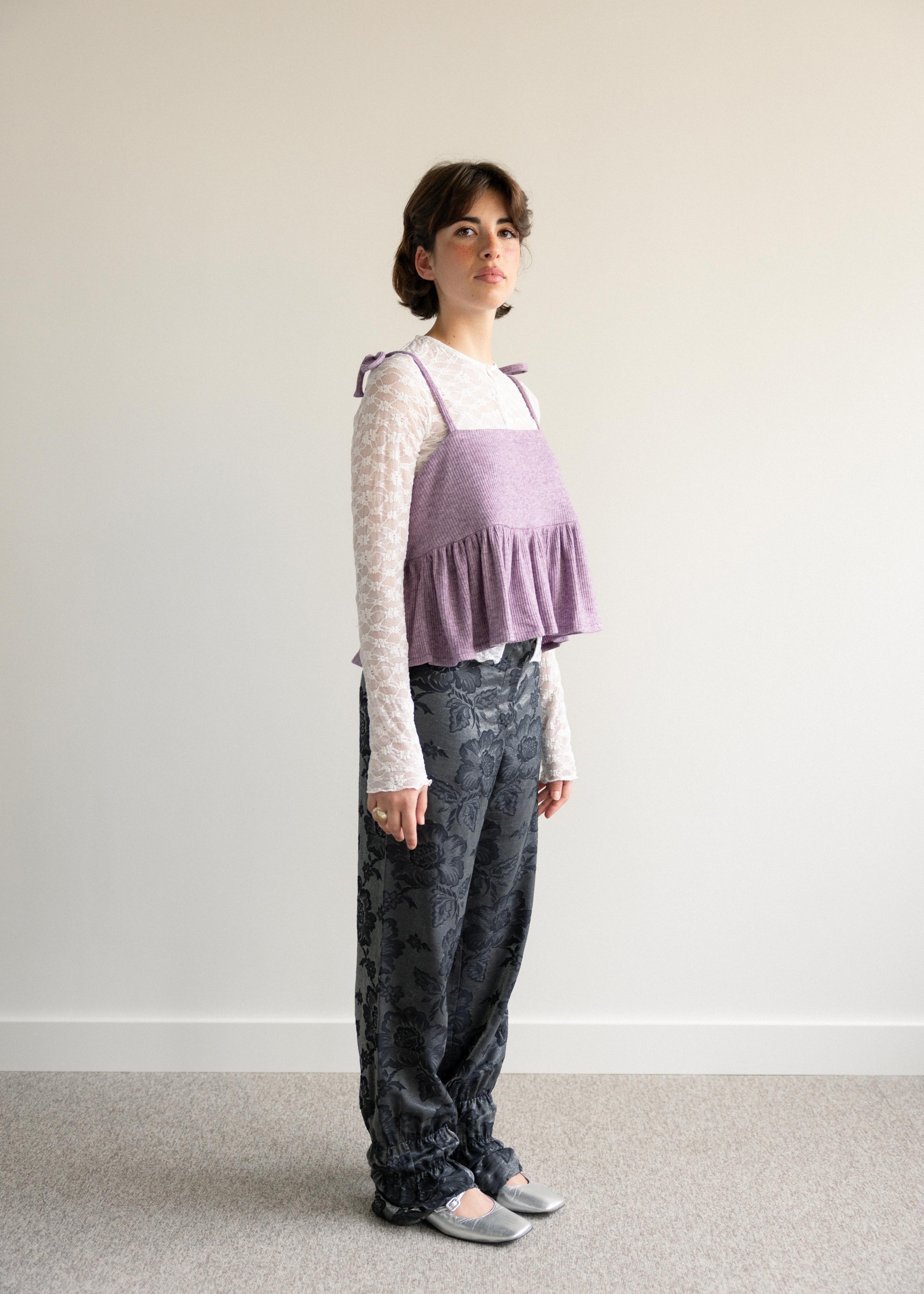 Top Alças Peplum Malha Lilás