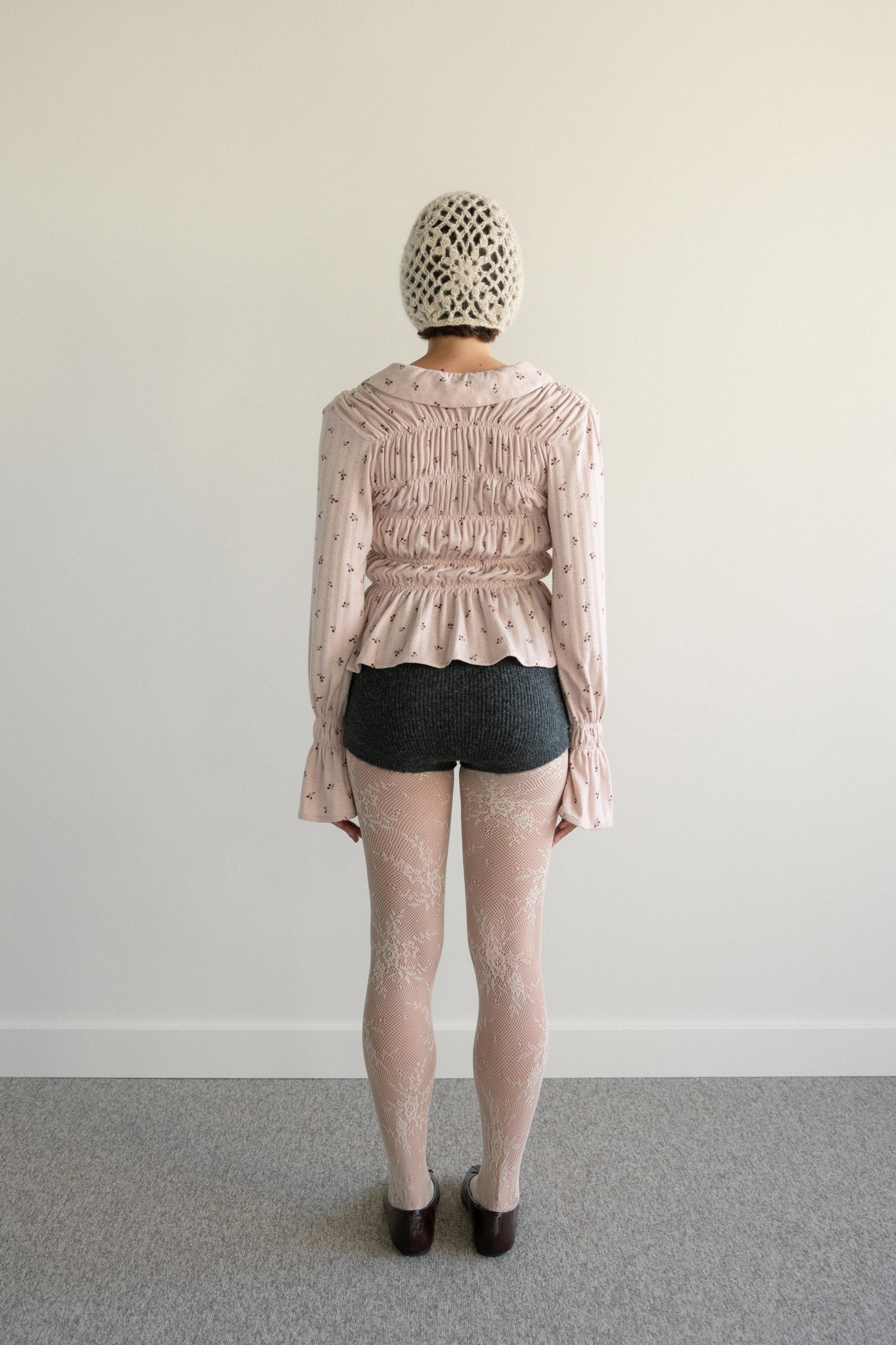 Shirred Shirt with Buttons Pink Knit